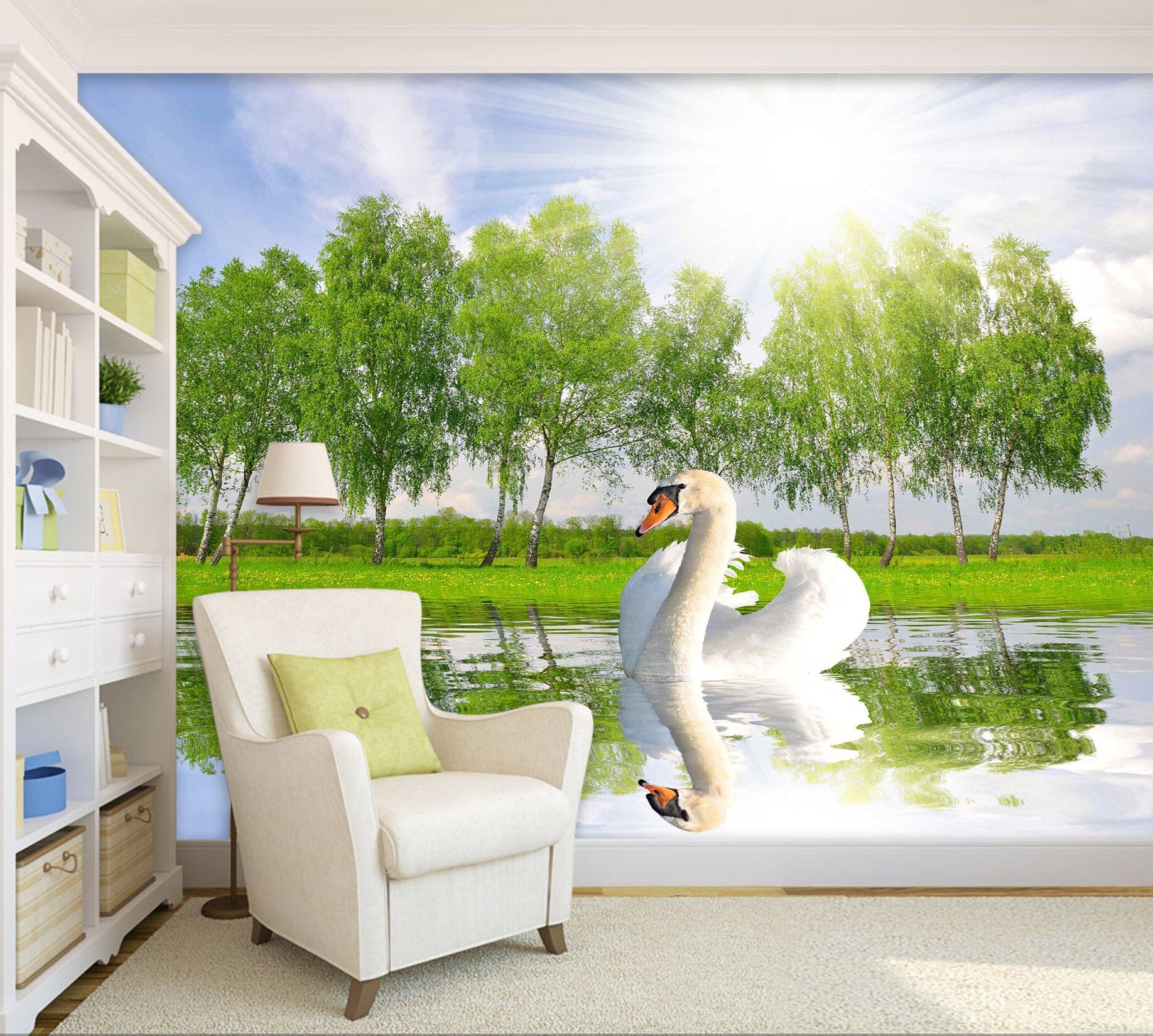 3D Swan Lake 1073 Wall Murals Wallpaper AJ Wallpaper 2