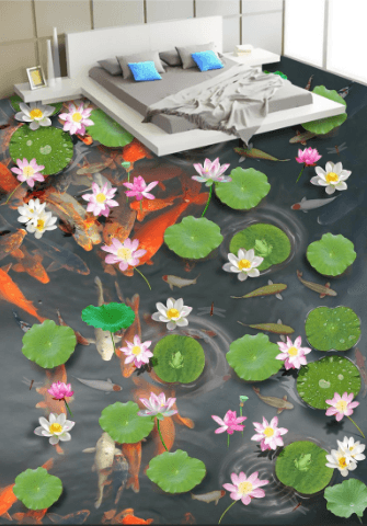 3D Goldfish Lotus Pond 298 Floor Mural Wallpaper AJ Wallpaper 2