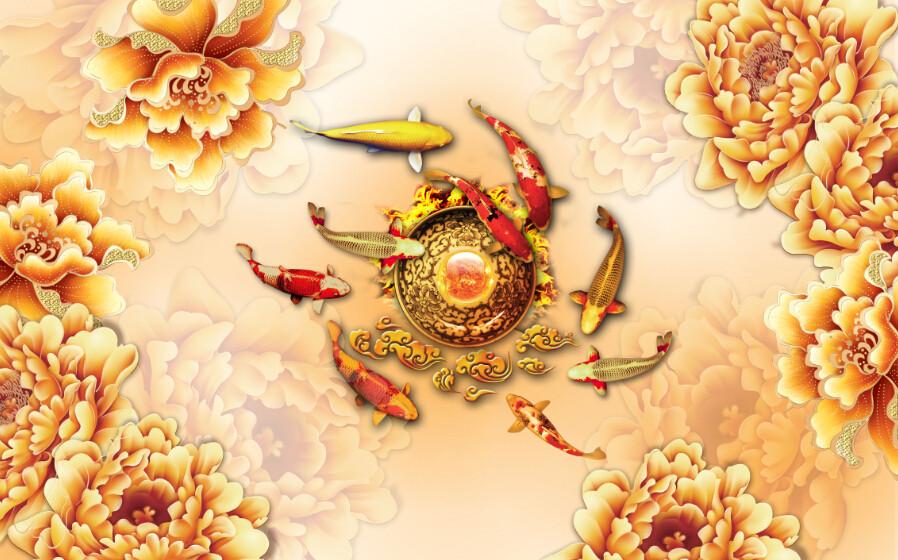 Fishes And Peonies Wallpaper AJ Wallpaper 2