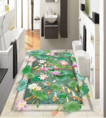 3D Pond Lotus Leaf 373 Floor Mural Wallpaper AJ Wallpaper 2