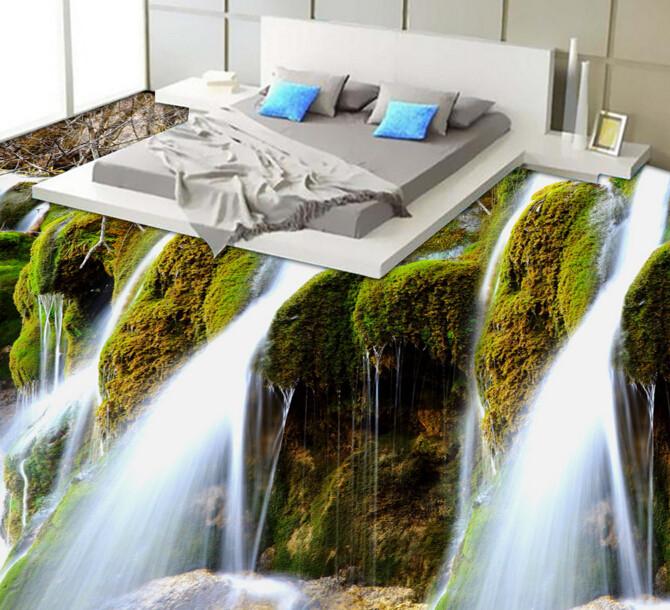 3D Moss And Waterfall Floor Mural Wallpaper AJ Wallpaper 2