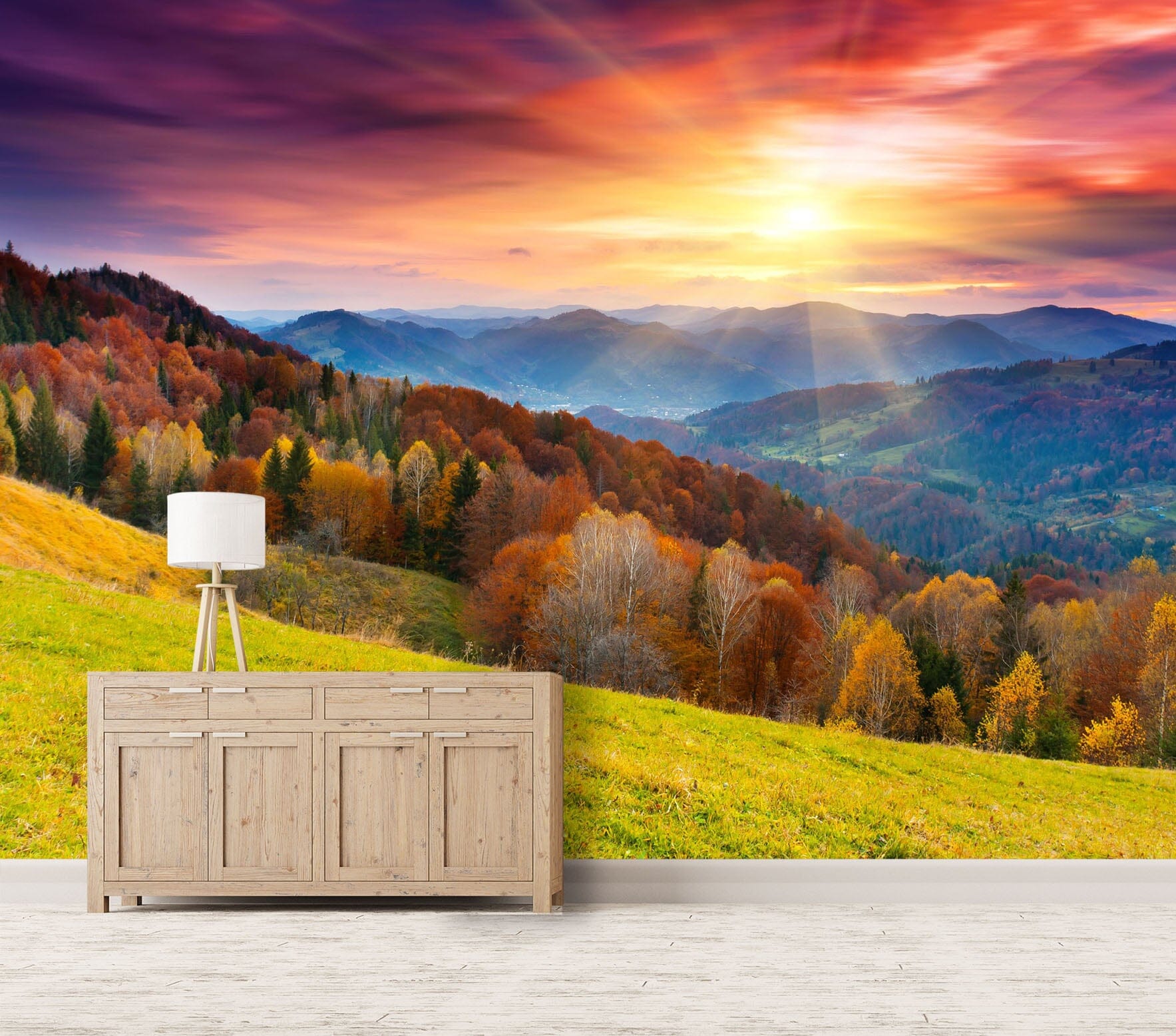 3D Sunset Forest 113 Wall Murals Wallpaper AJ Wallpaper 2