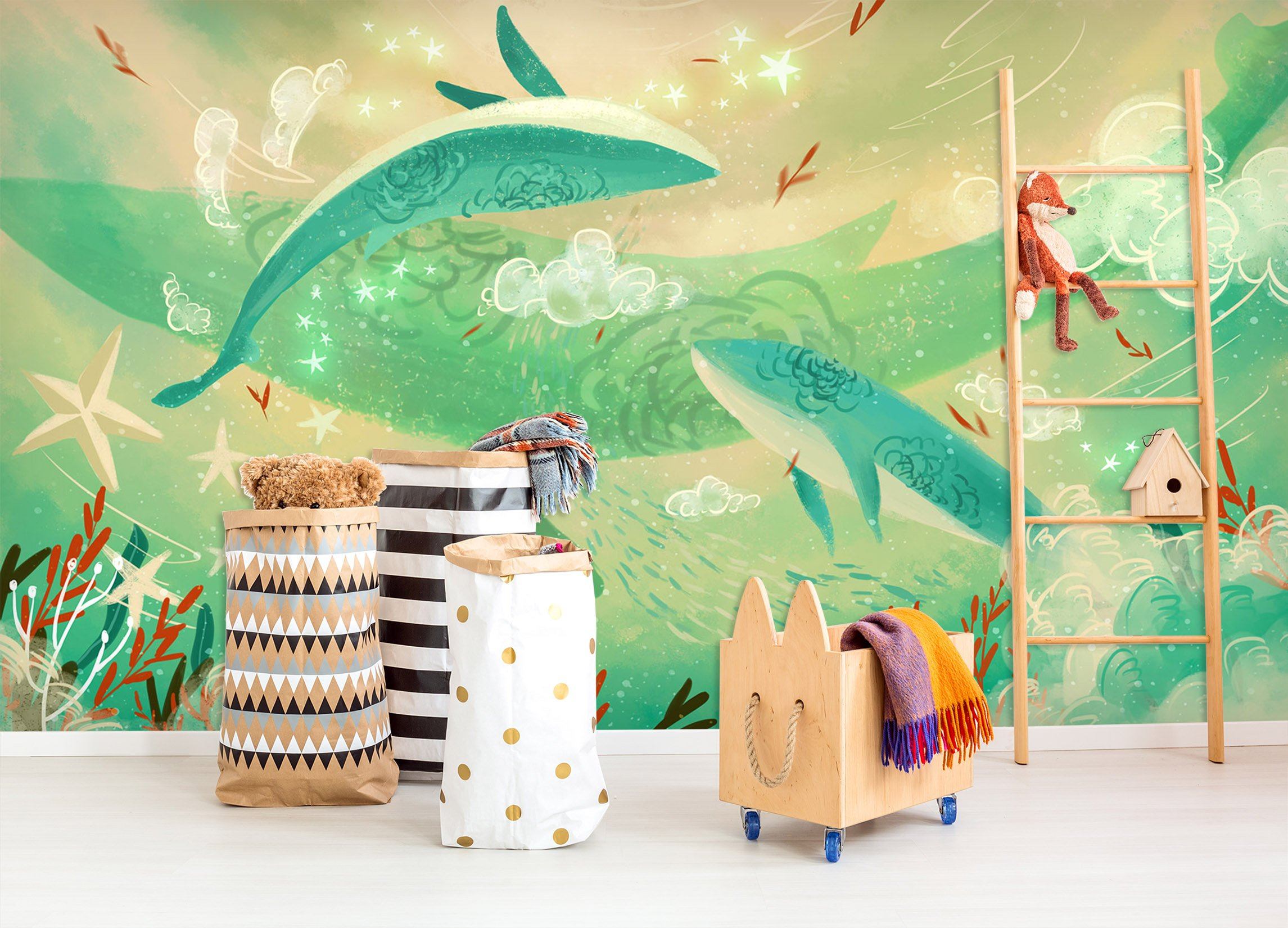 3D Green Whale Flying 461 Wallpaper AJ Wallpaper 2