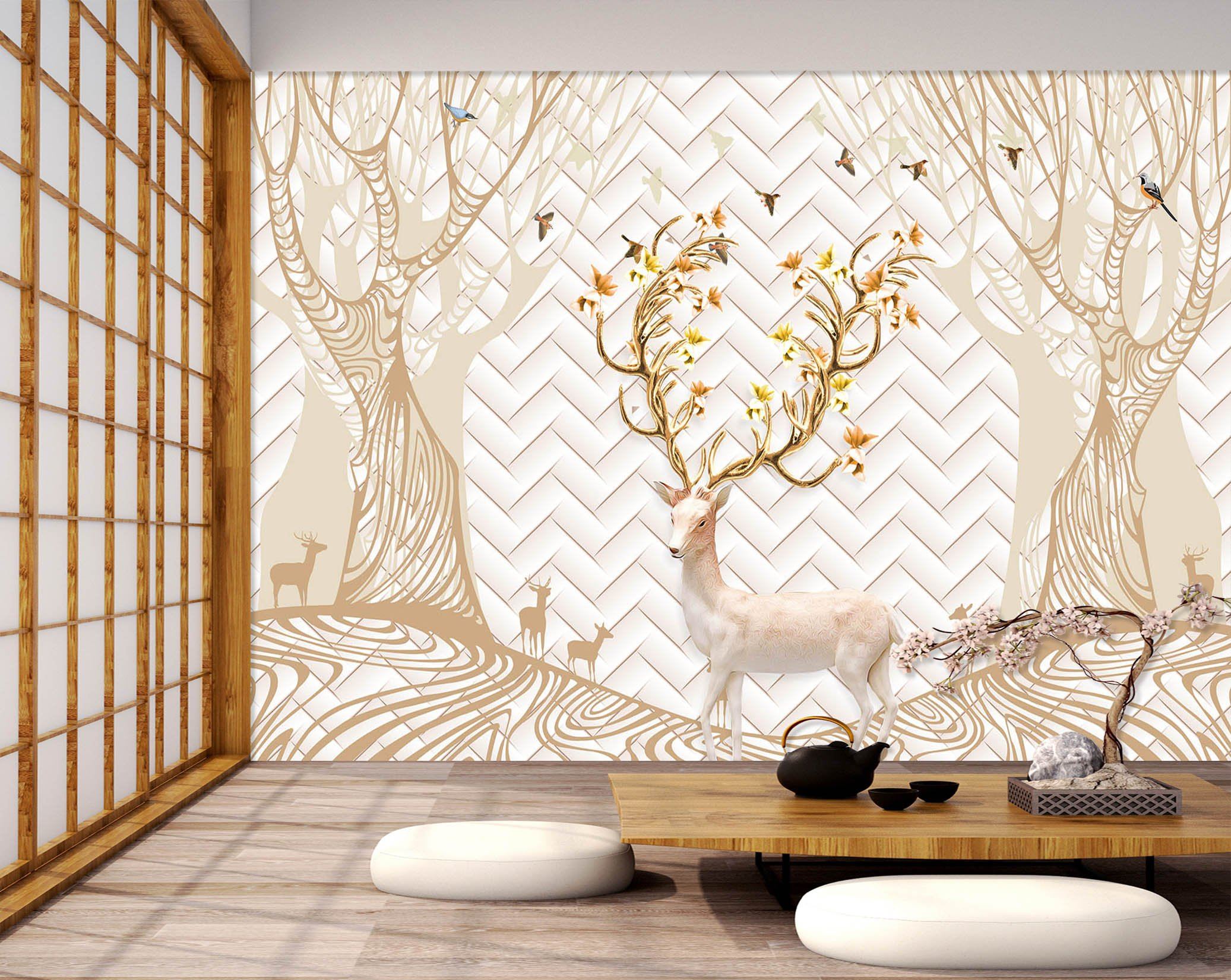 3D Golden Deer Angle 497 Wallpaper AJ Wallpaper 2