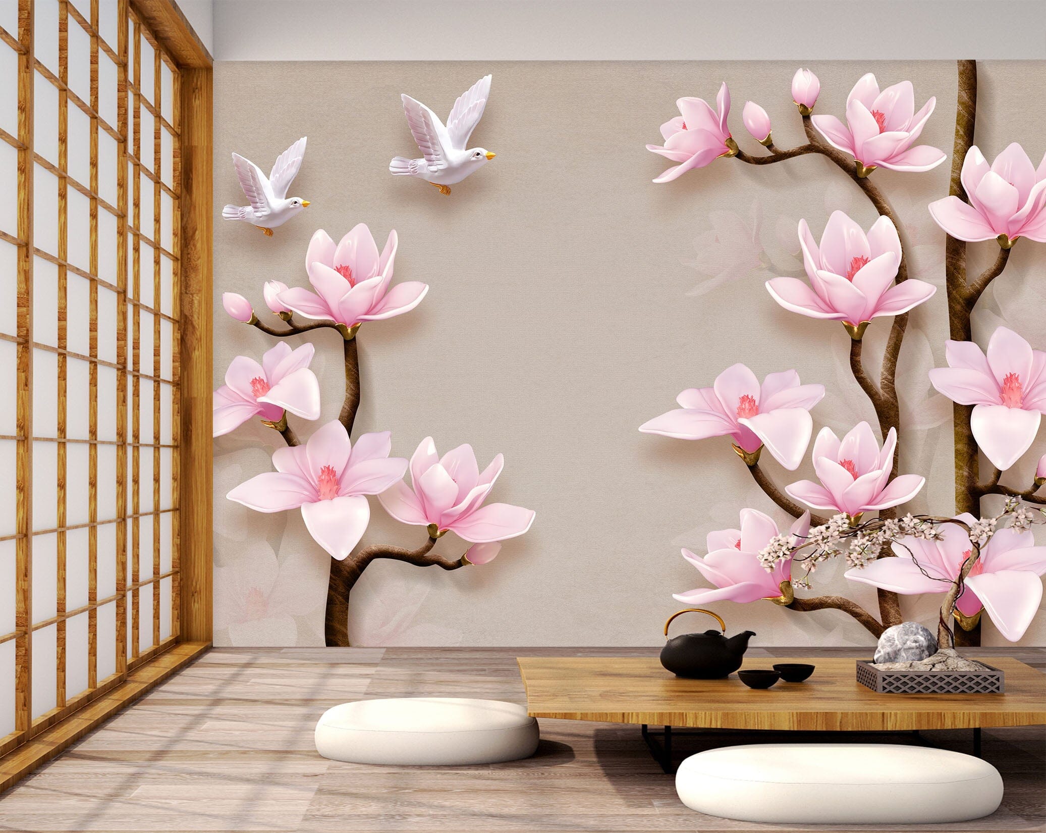 3D Pink Flowers 1466 Wall Murals Wallpaper AJ Wallpaper 2