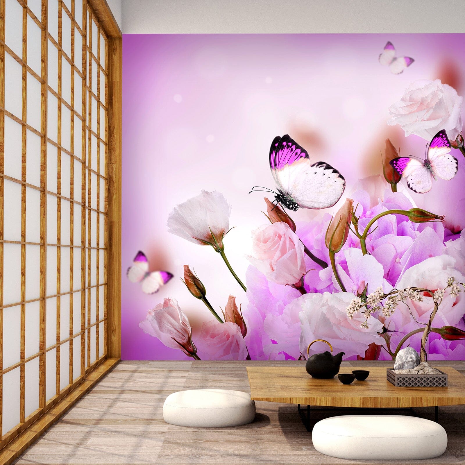 3D Pink Rose Butterfly 395 Wall Murals Wallpaper AJ Wallpaper 2