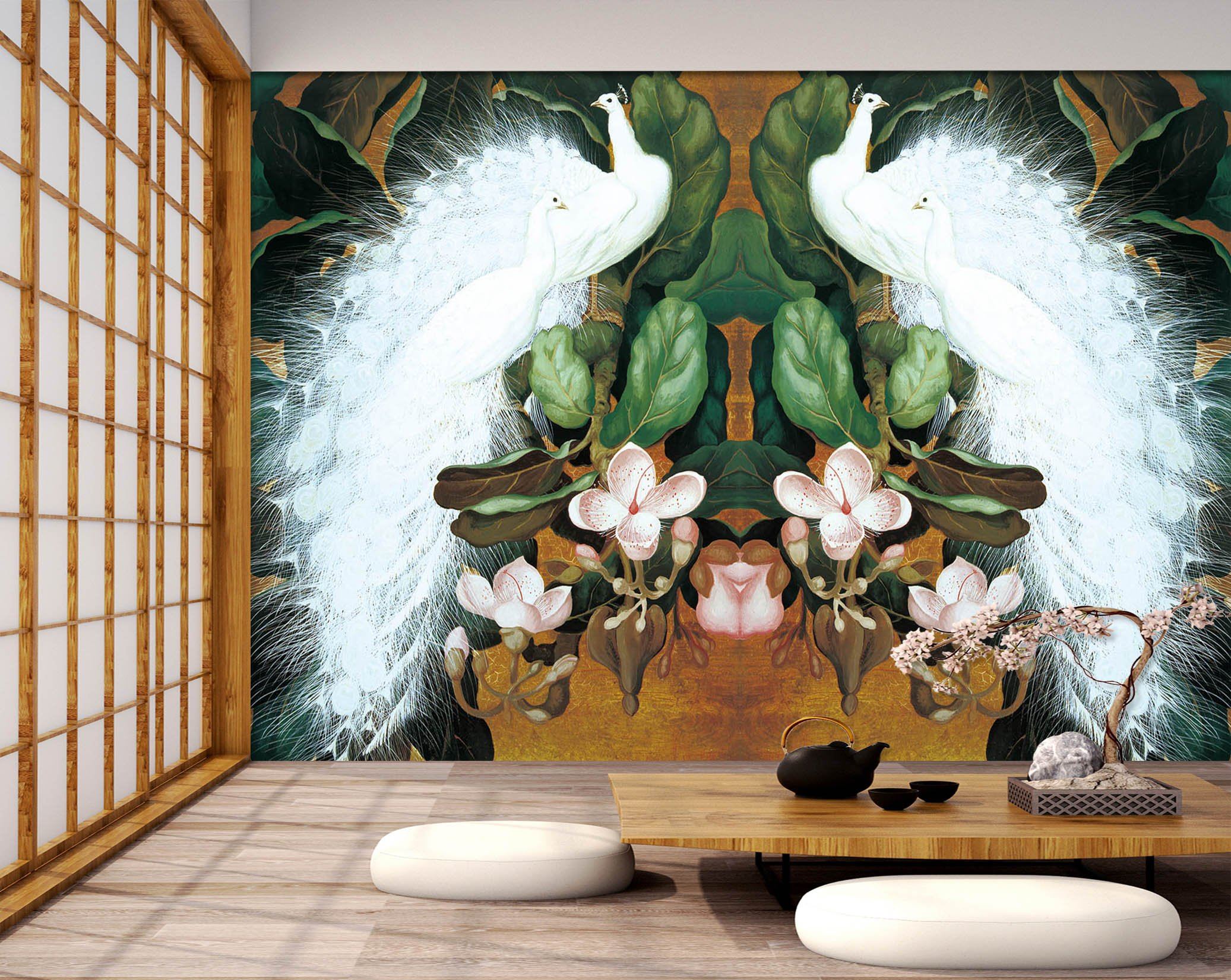 3D White Peacock Leaves 505 Wallpaper AJ Wallpaper 2