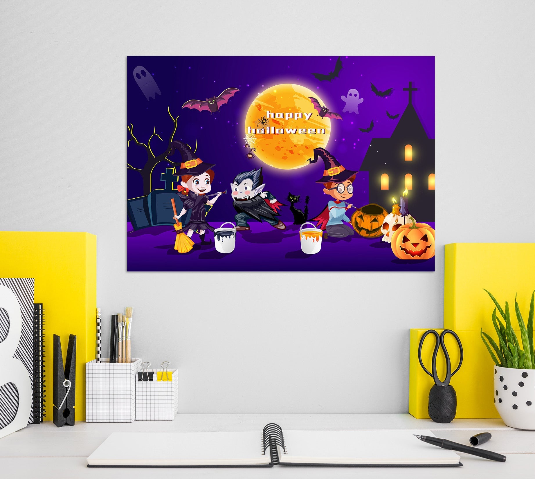 3D Girl Paints Pumpkin 008 Halloween Wall Stickers Wallpaper AJ Wallpaper 2