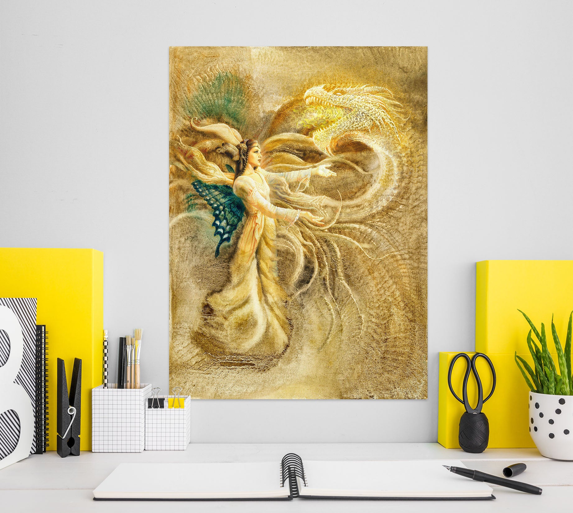 3D Butterfly Wings Golden Elf Dragon 8140 Ciruelo Wall Sticker