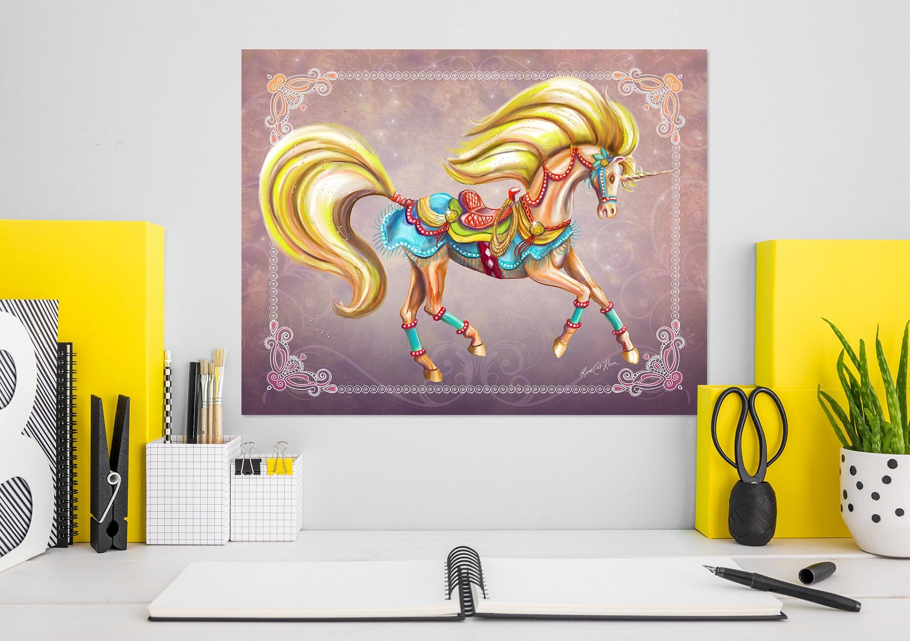 3D Golden Unicorn 206 Rose Catherine Khan Wall Sticker Wallpaper AJ Wallpaper 2