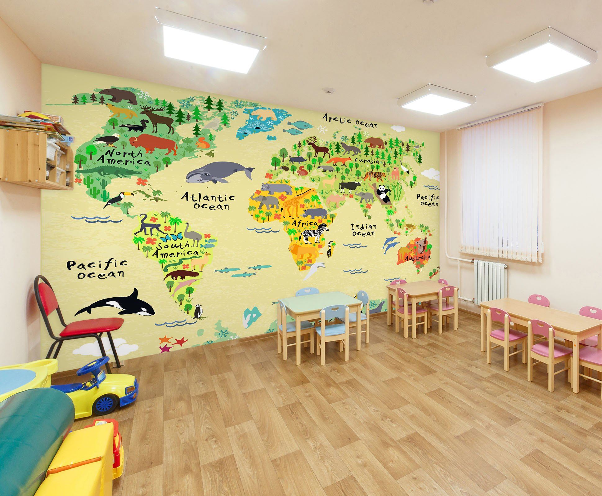3D Cartoon Animal Map 052 Wall Murals Wallpaper AJ Wallpaper 2