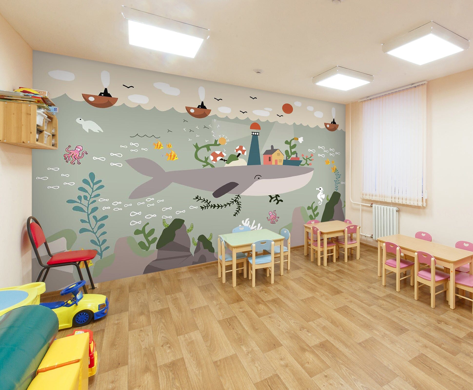 3D Cartoon Whale 038 Wall Murals Wallpaper AJ Wallpaper 2