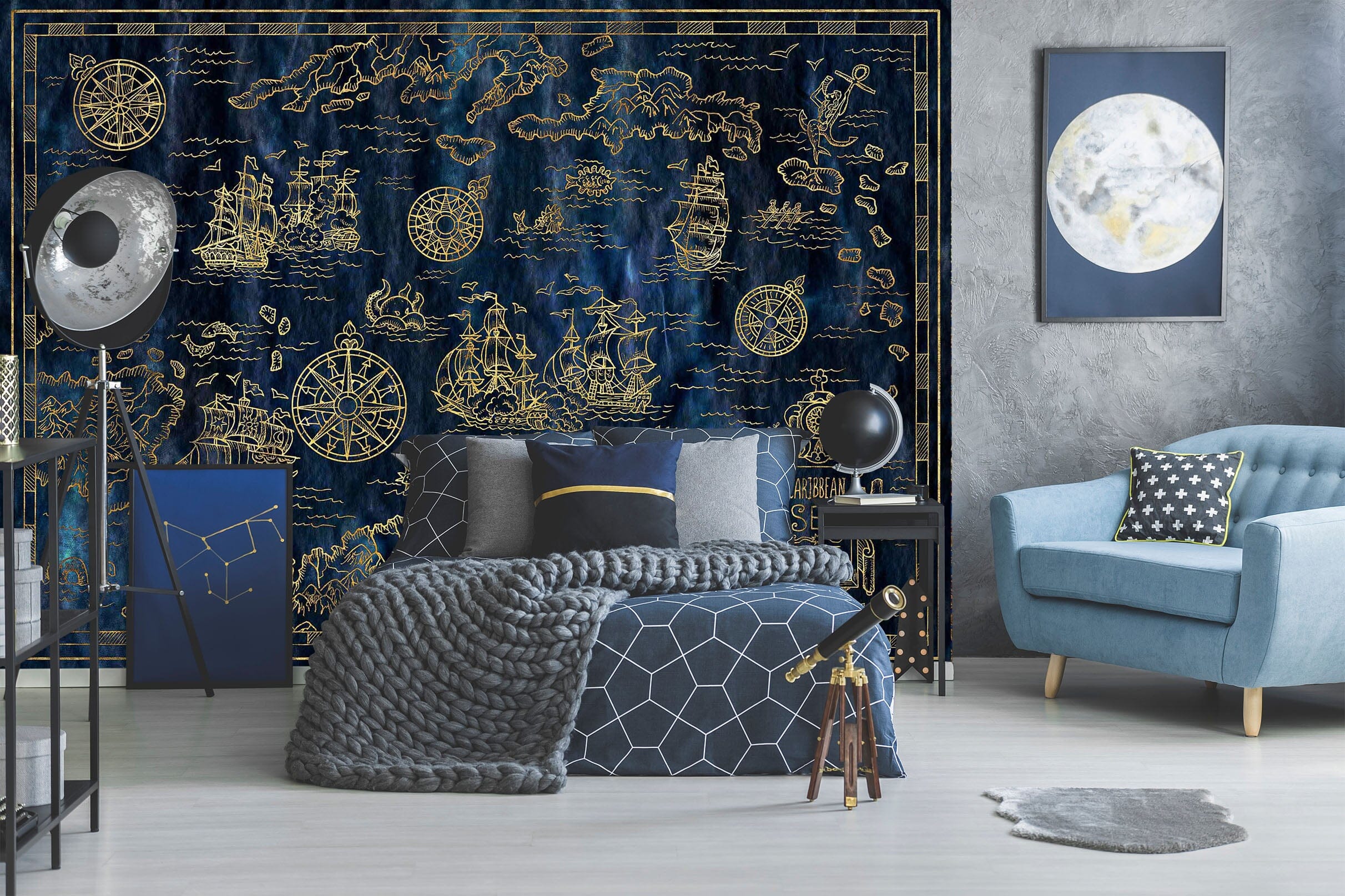 3D Golden Ship 2128 World Map Wall Murals Wallpaper AJ Wallpaper 2