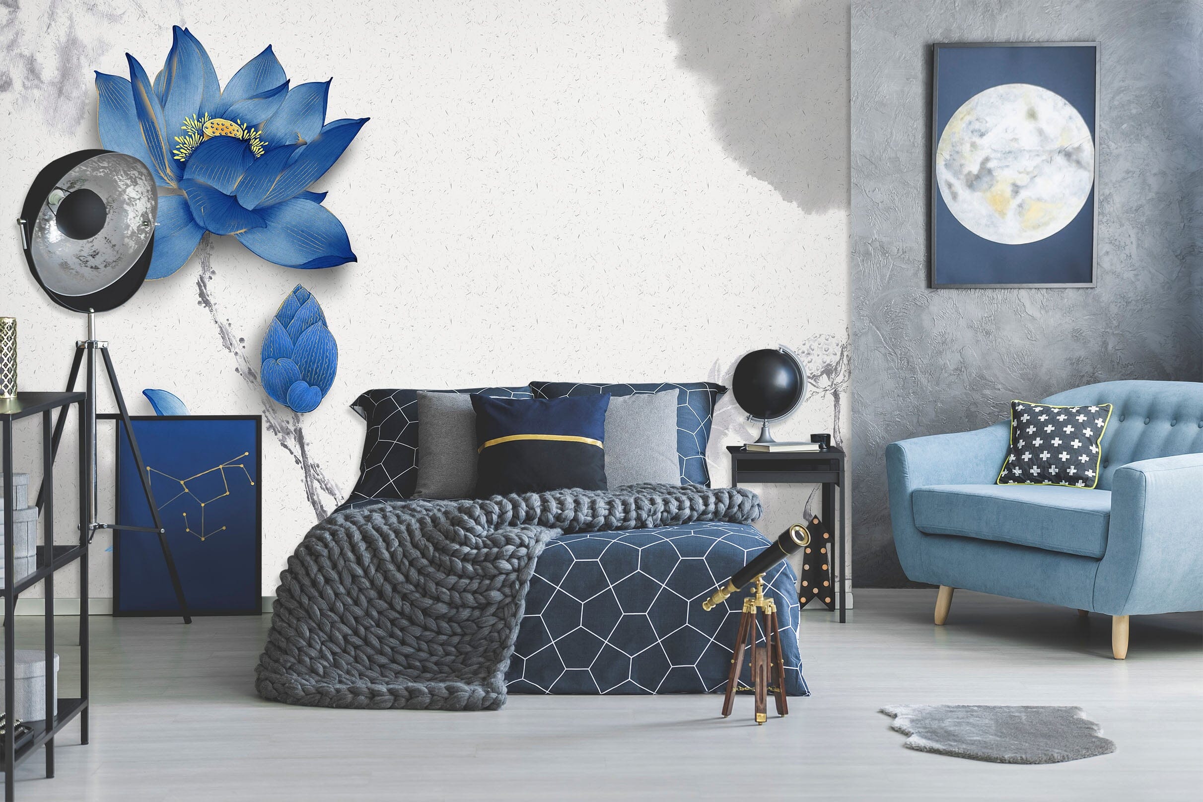 3D Blue Lotus 1470 Wall Murals Wallpaper AJ Wallpaper 2