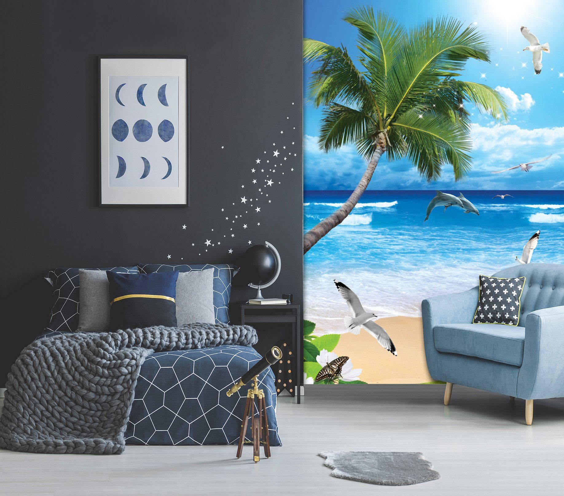 3D Beach Coconut Tree 1974 Wall Murals Wallpaper AJ Wallpaper 2