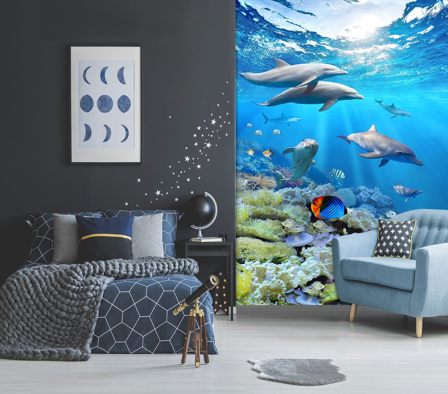 3D Deep Sea Dolphin 1967 Wall Murals Wallpaper AJ Wallpaper 2