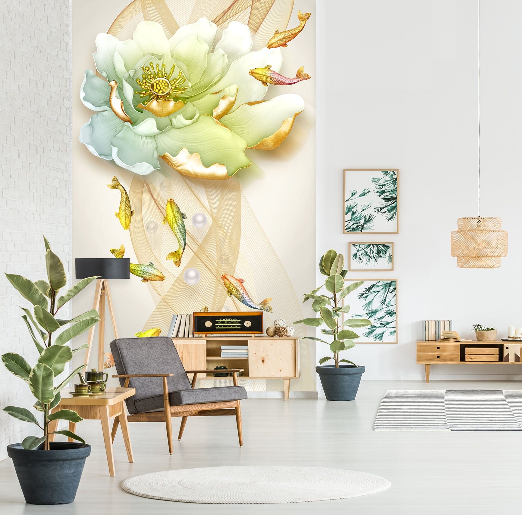 3D Fish Lotus 1852 Wall Murals Wallpaper AJ Wallpaper 2