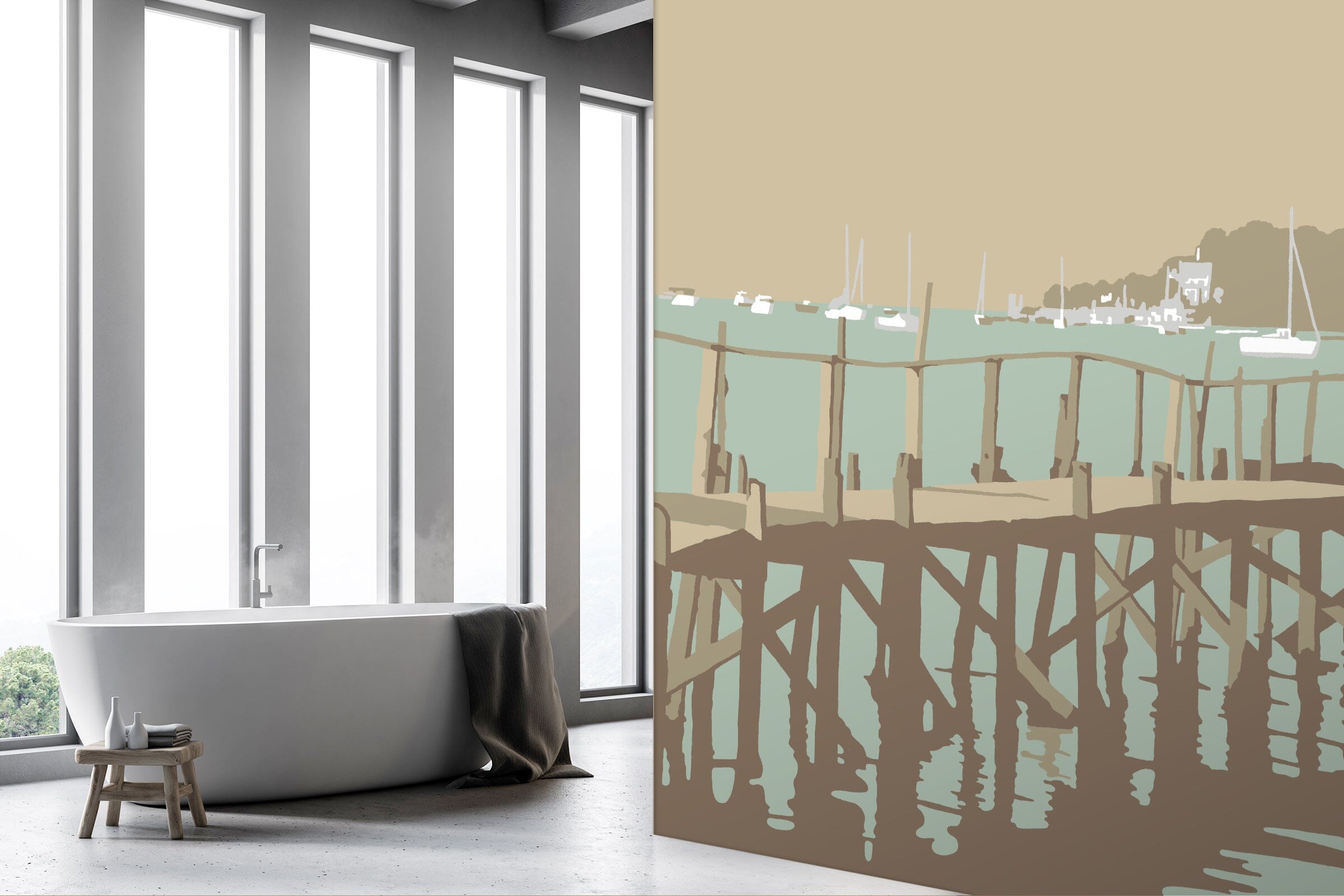 3D Sanbanks Evening Hill Pier 1047 Steve Read Wall Mural Wall Murals Wallpaper AJ Wallpaper 2