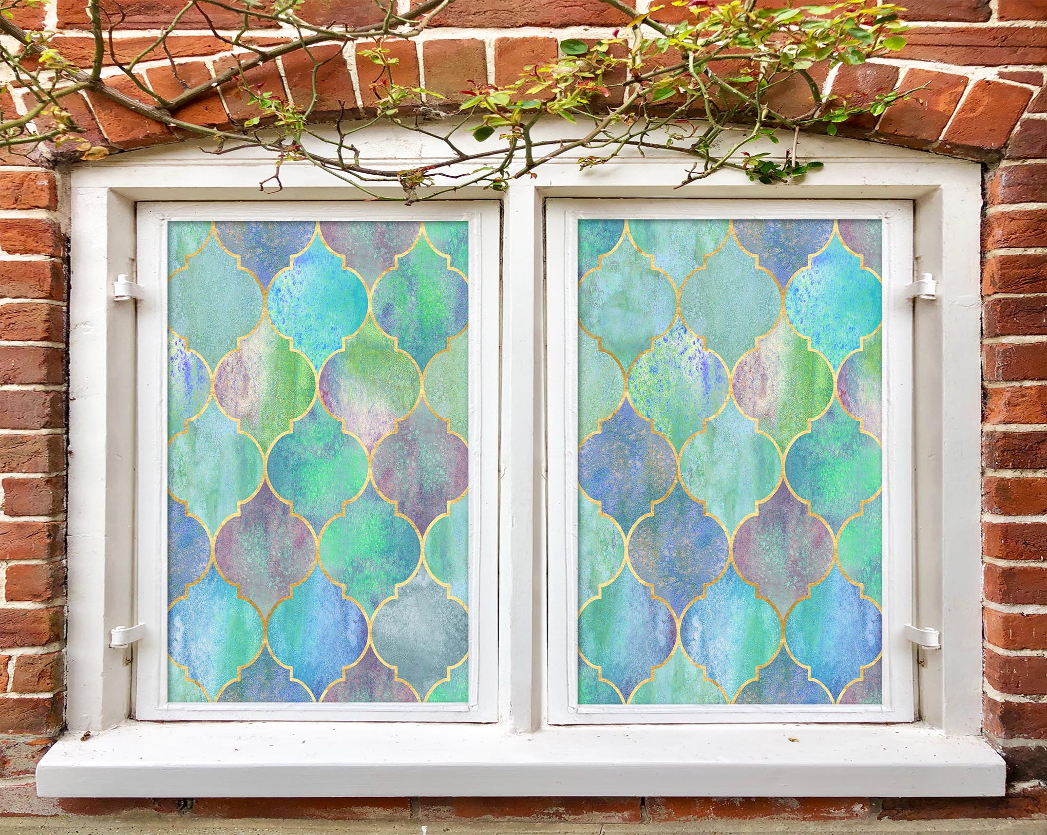 3D Green Pattern 428 Window Film Print Sticker Cling Stained Glass UV Block