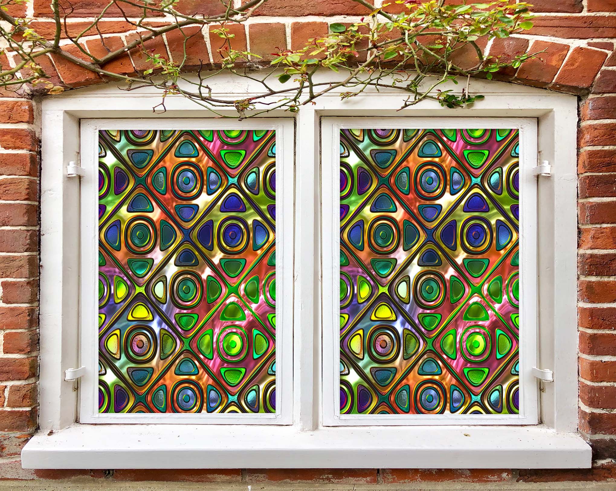 3D Square Pattern 442 Window Film Print Sticker Cling Stained Glass UV Block