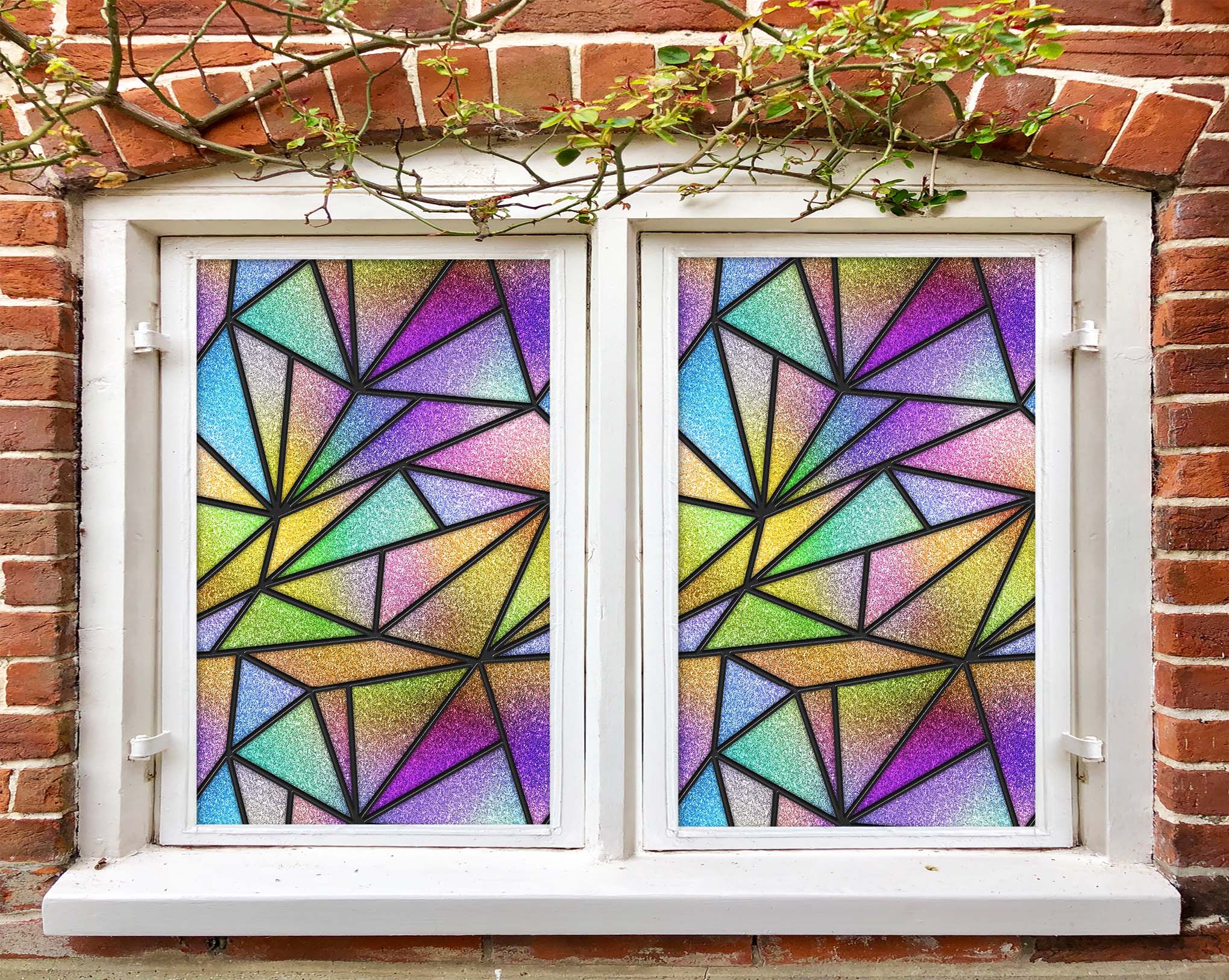 3D Triangle Square 104 Window Film Print Sticker Cling Stained Glass UV Block