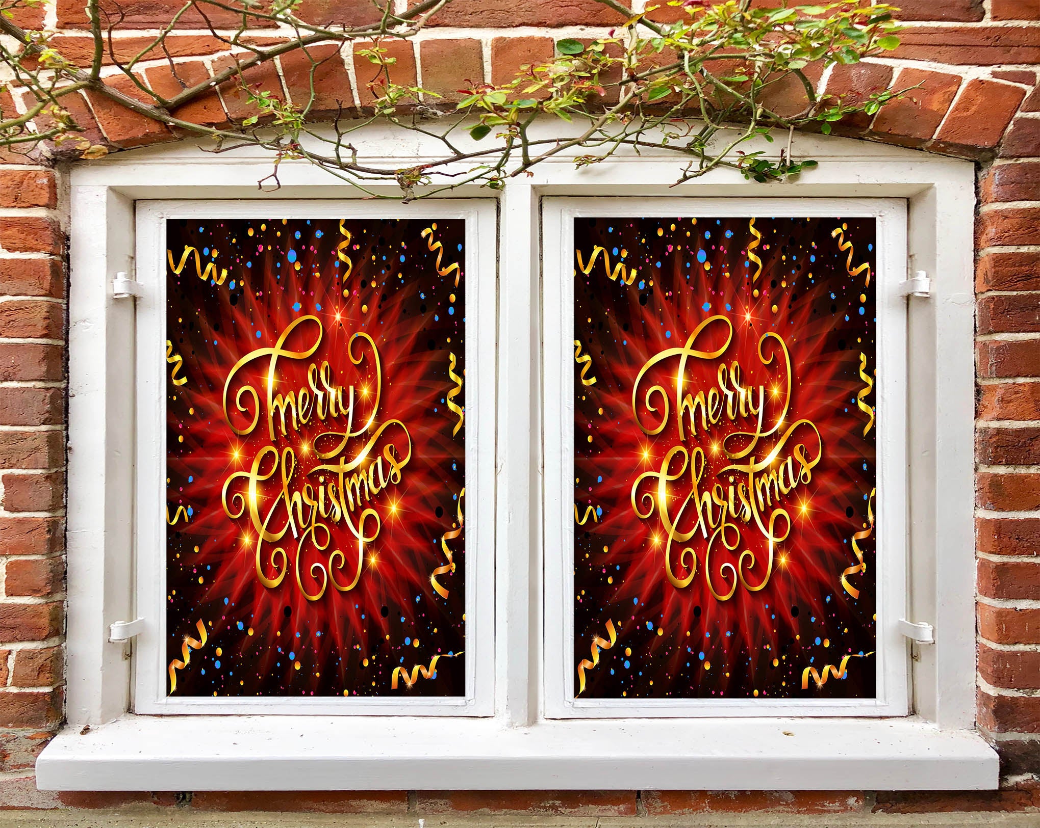 3D Merry Christmas 43155 Christmas Window Film Print Sticker Cling Stained Glass Xmas