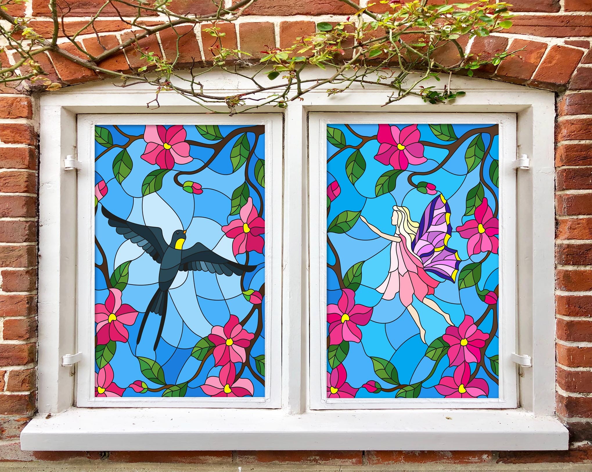 3D Flower Elf Bird 369 Window Film Print Sticker Cling Stained Glass UV Block Wallpaper AJ Wallpaper 2