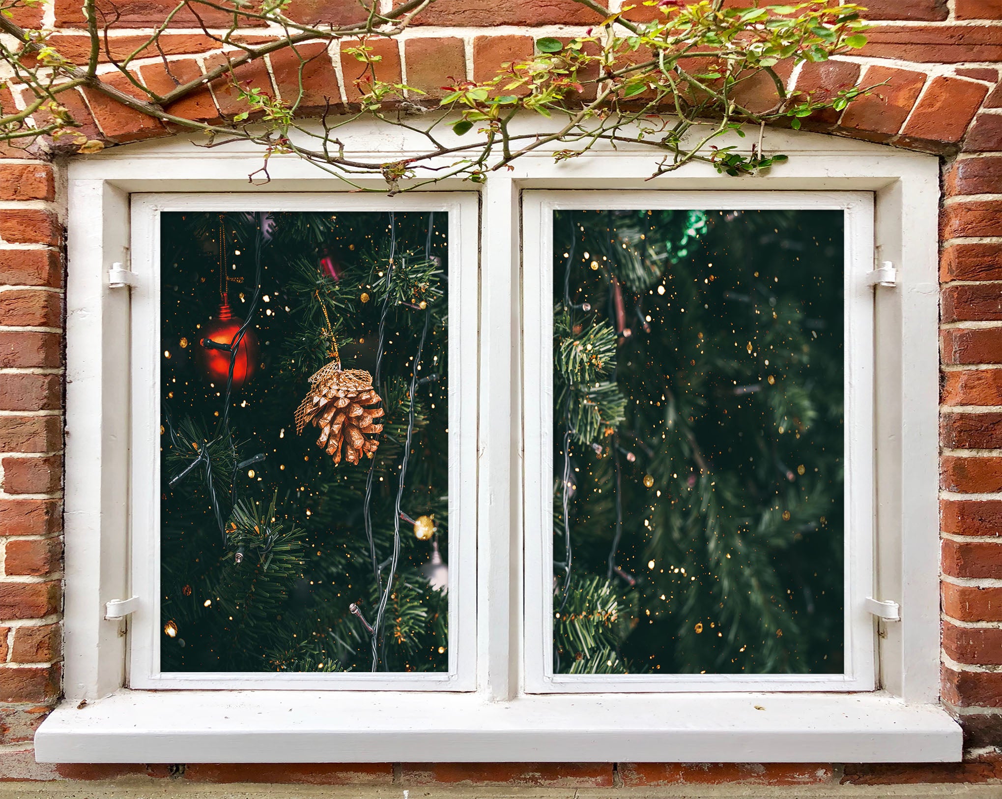 3D Tree Pendant 42153 Christmas Window Film Print Sticker Cling Stained Glass Xmas