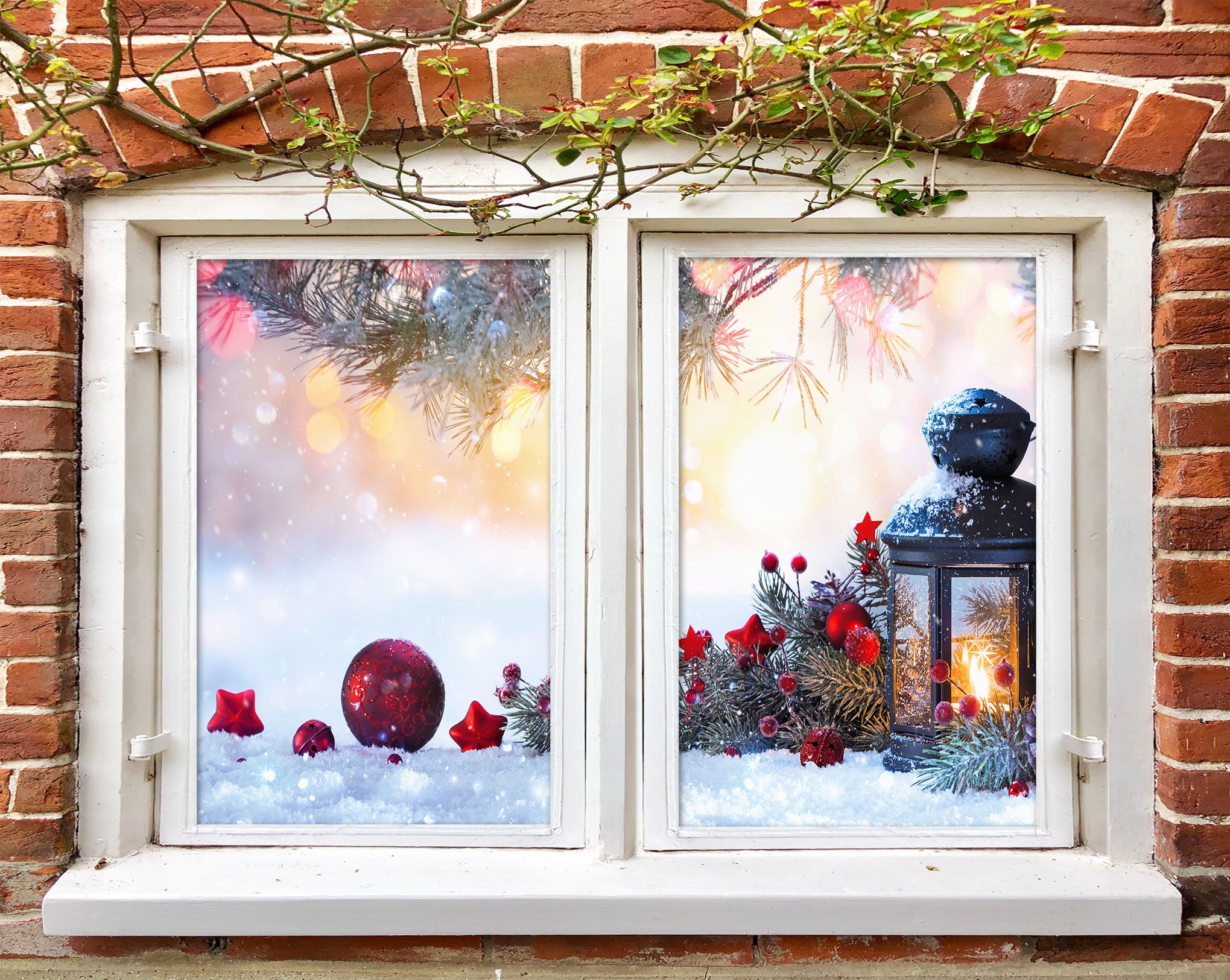 3D Christmas Lantern 447 Window Film Print Sticker Cling Stained Glass UV Block
