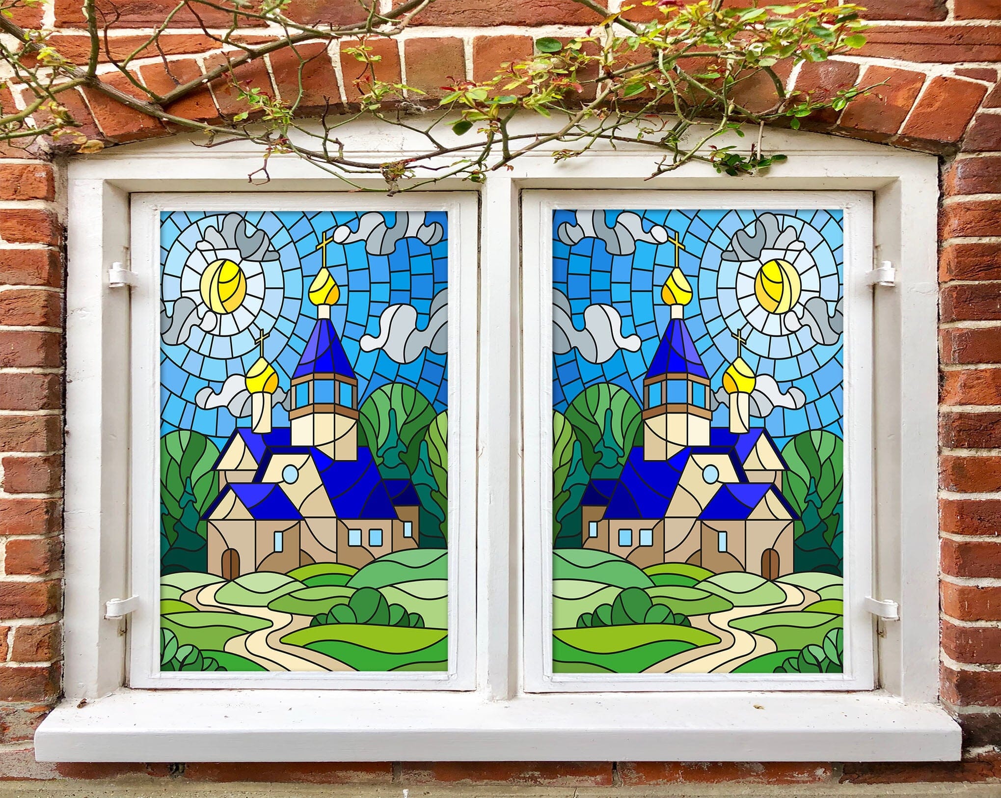 3D Blue House 202 Window Film Print Sticker Cling Stained Glass UV Block Wallpaper AJ Wallpaper 2