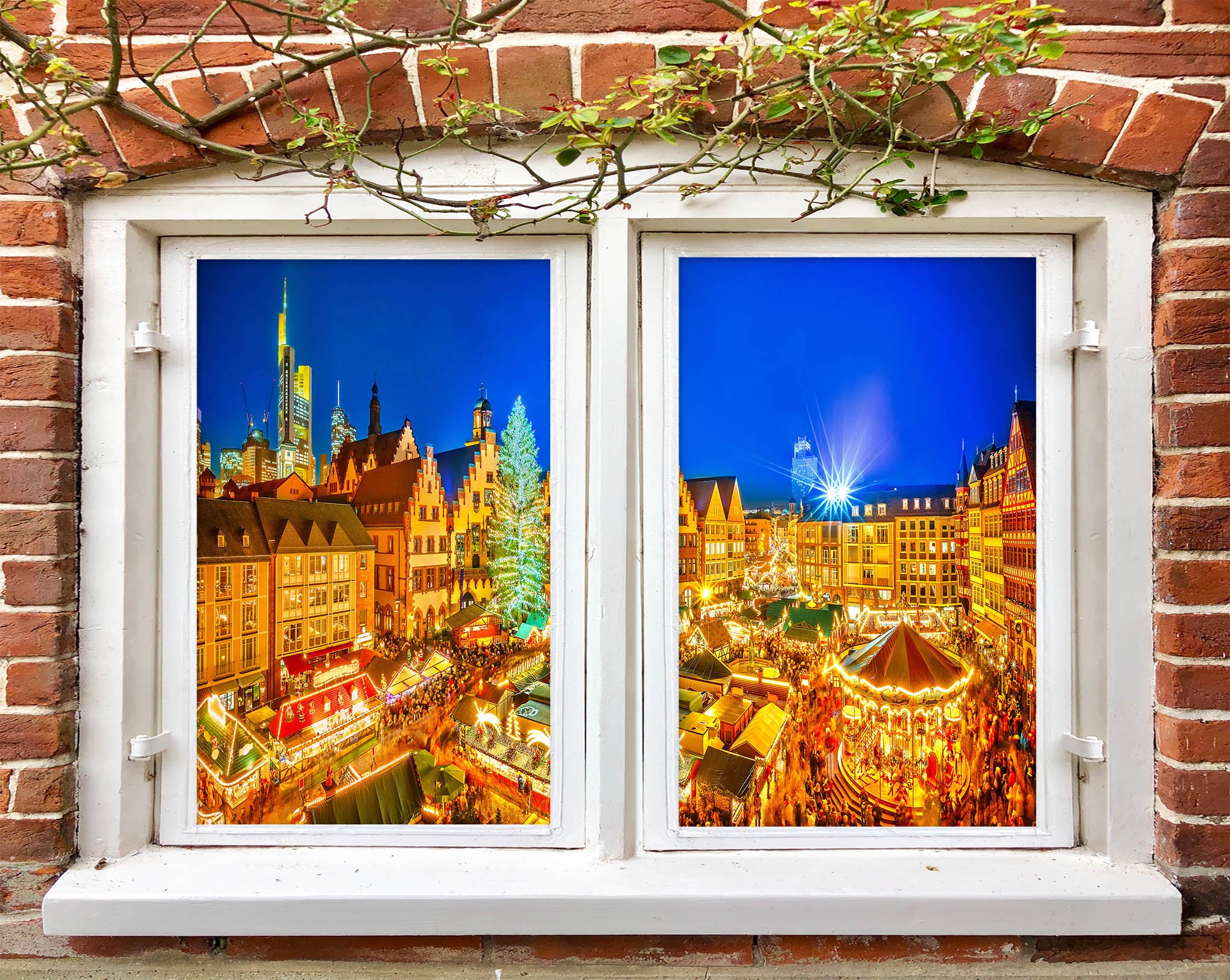 3D City Building 42191 Christmas Window Film Print Sticker Cling Stained Glass Xmas