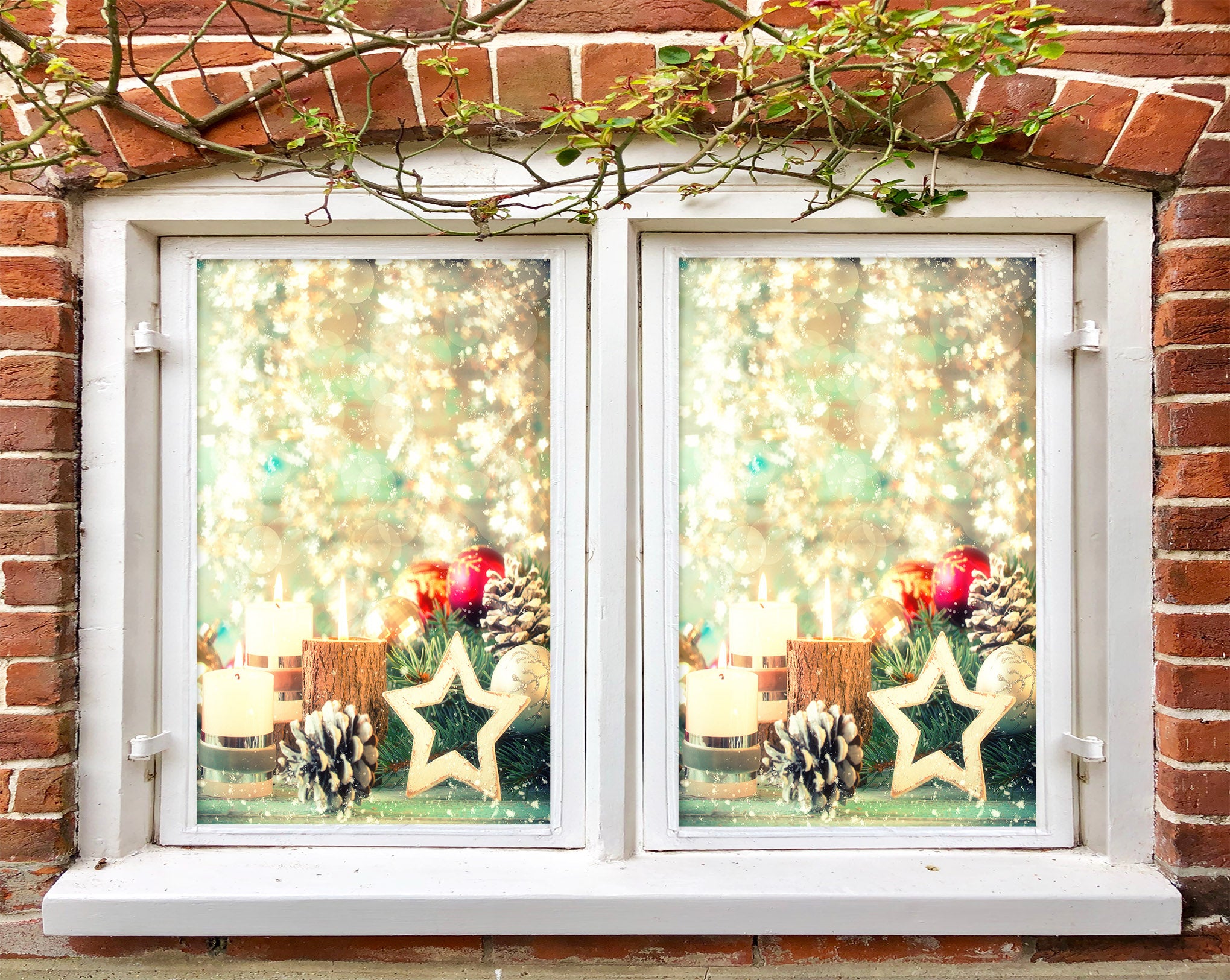 3D Pentagram Lights 42179 Christmas Window Film Print Sticker Cling Stained Glass Xmas