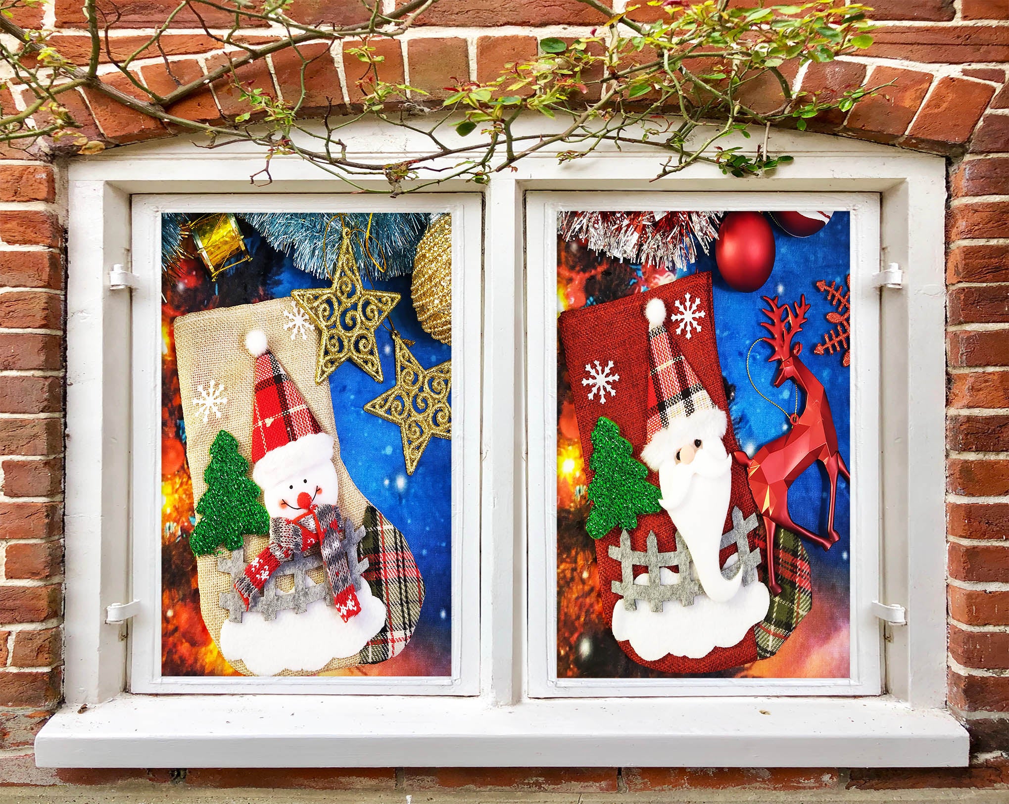3D Santa Snowman 43056 Christmas Window Film Print Sticker Cling Stained Glass Xmas