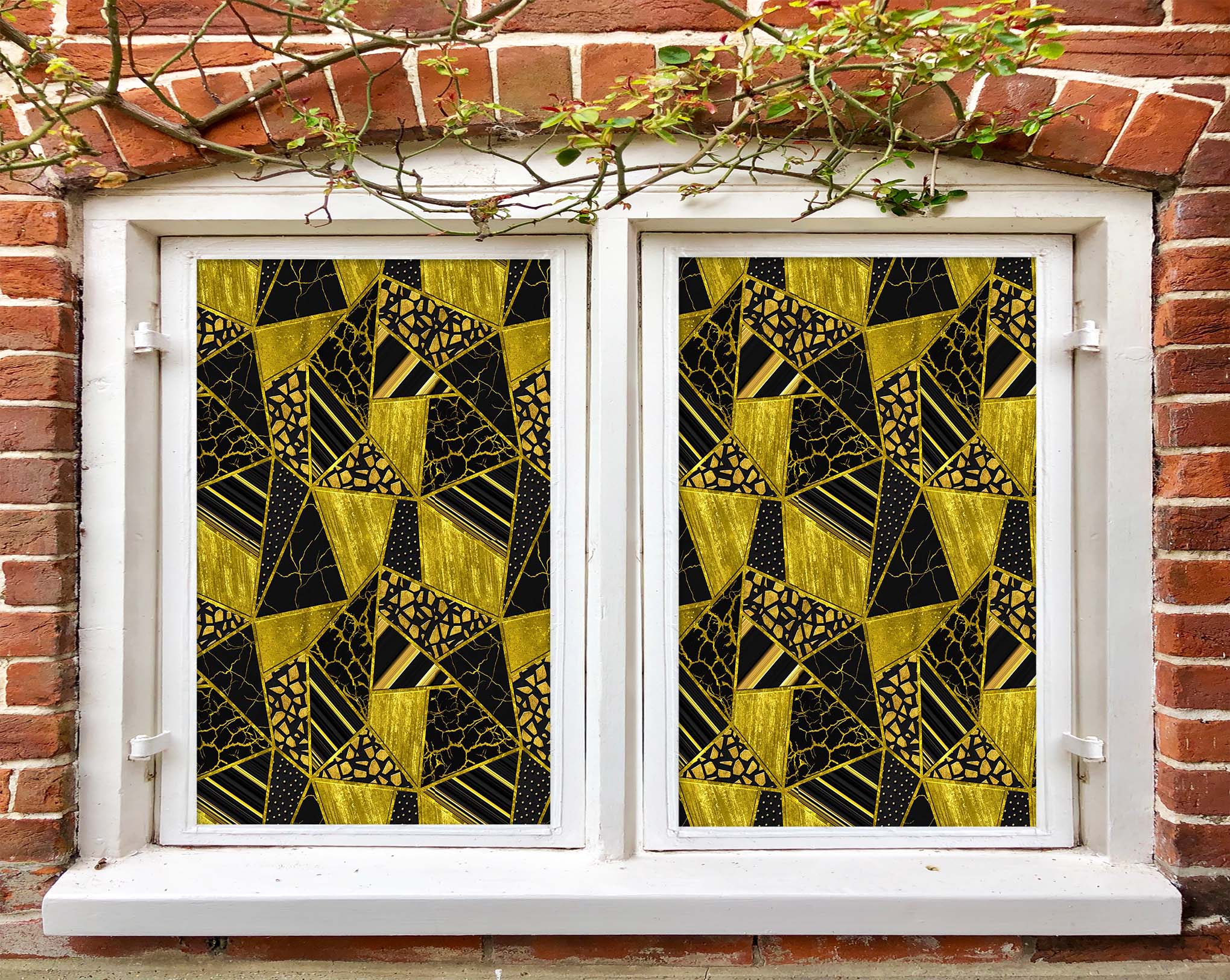 3D Golden Triangle 121 Window Film Print Sticker Cling Stained Glass UV Block