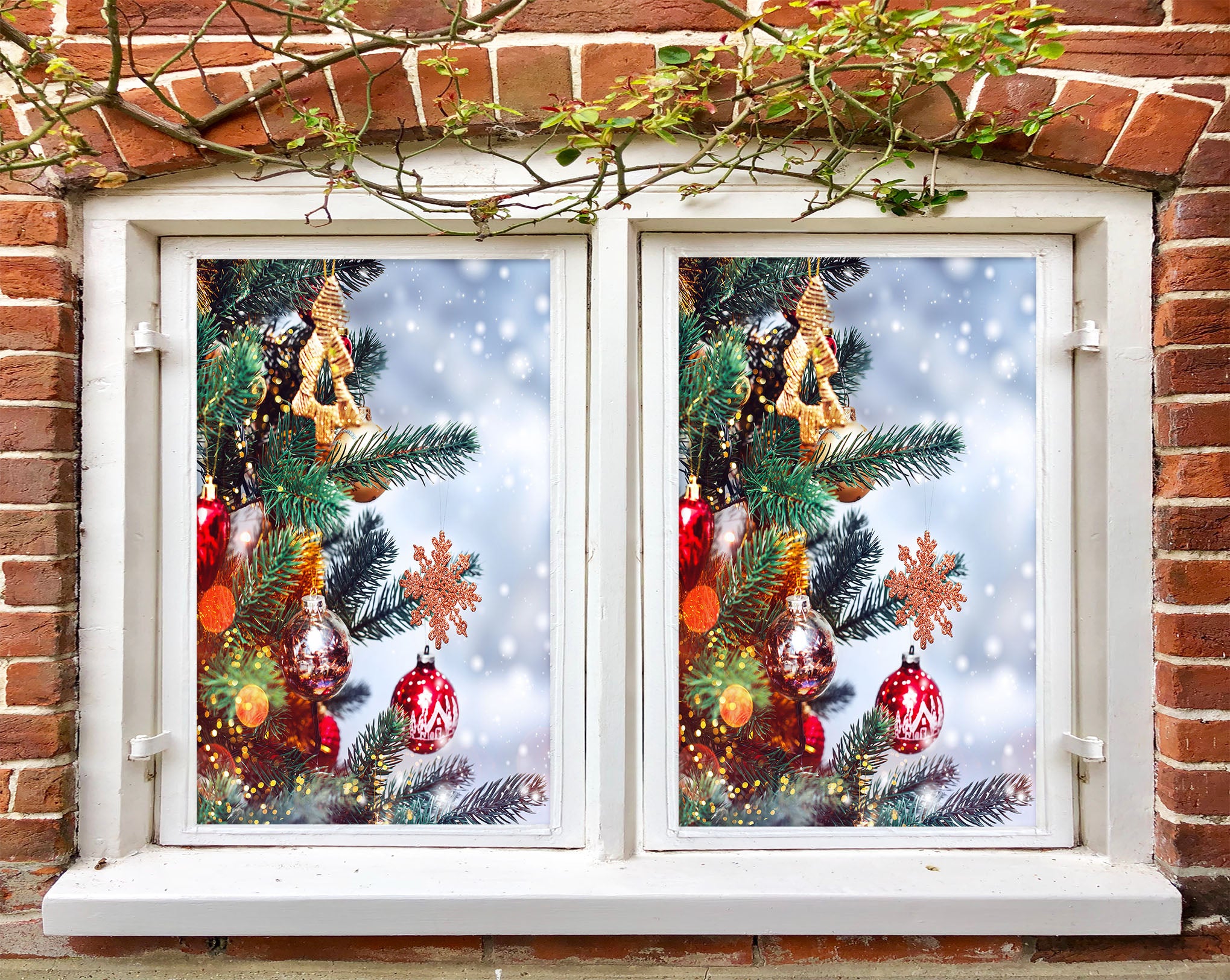 3D Christmas Tree Pendant 43110 Christmas Window Film Print Sticker Cling Stained Glass Xmas