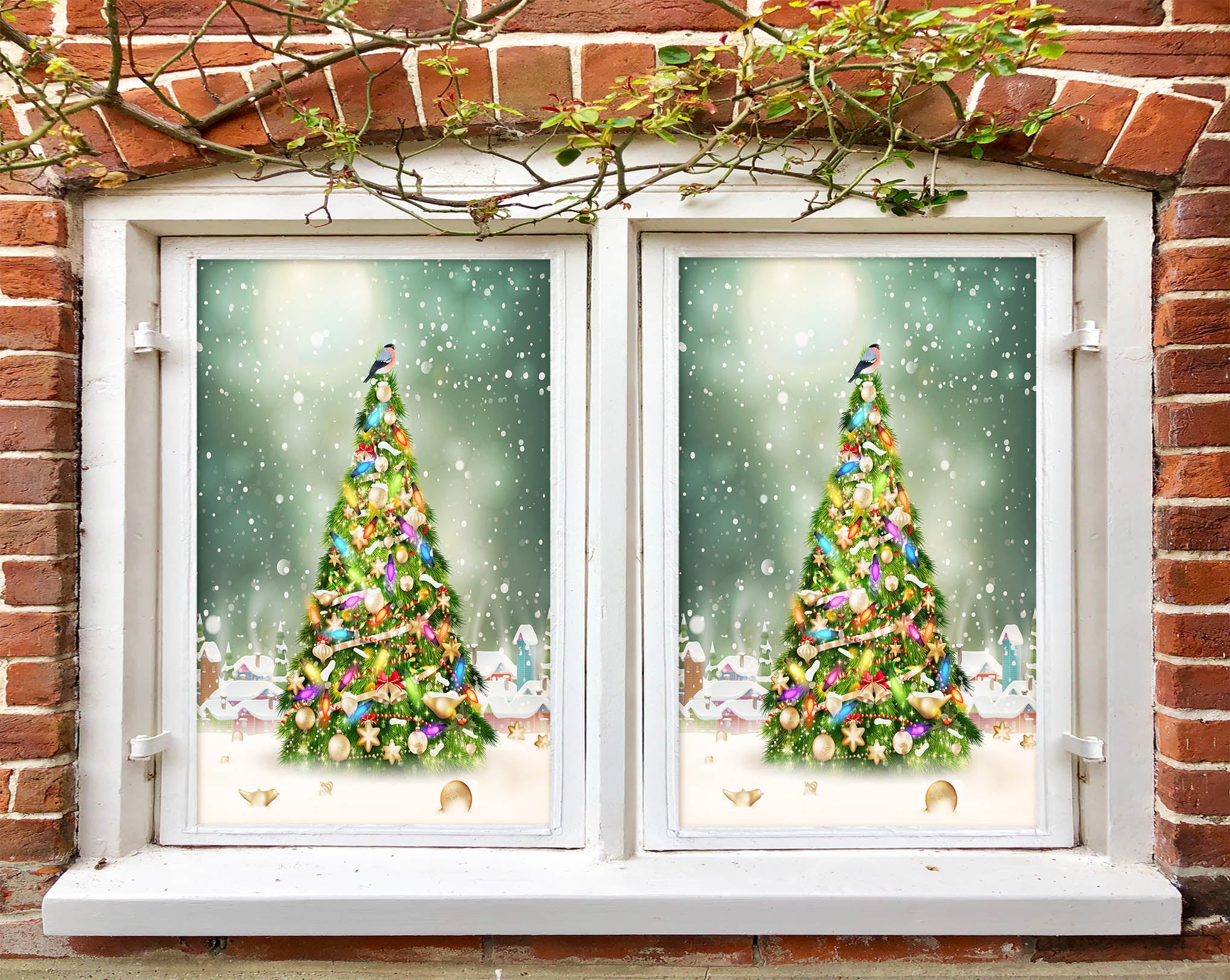 3D Christmas Tree 43088 Christmas Window Film Print Sticker Cling Stained Glass Xmas