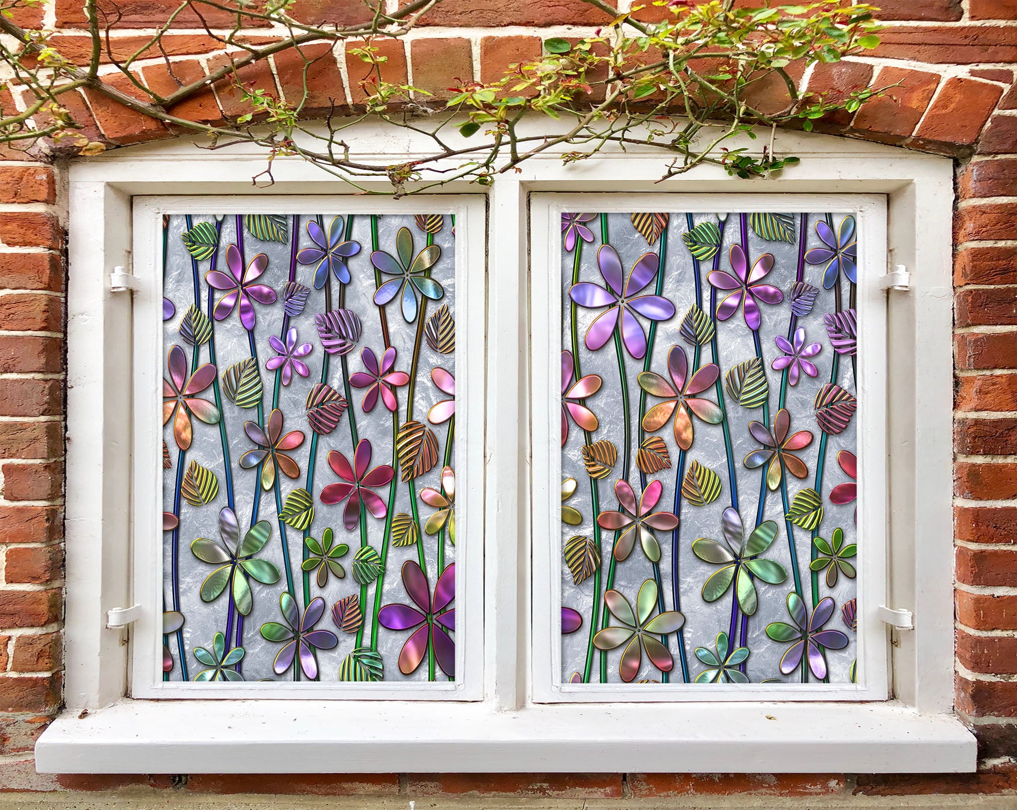3D Colored Petals 167 Window Film Print Sticker Cling Stained Glass UV Block