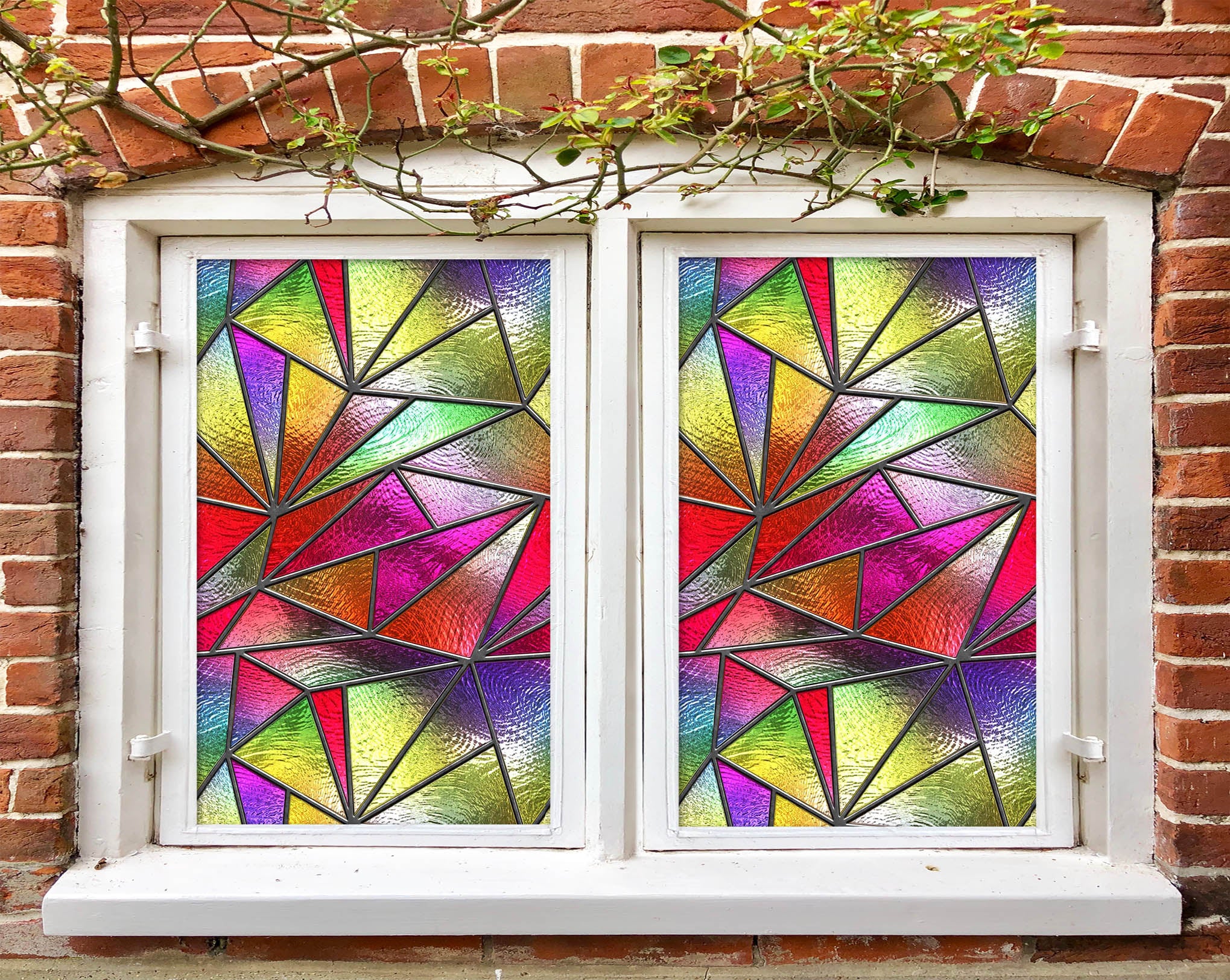 3D Stained Glass Triangle 143 Window Film Print Sticker Cling Stained Glass UV Block