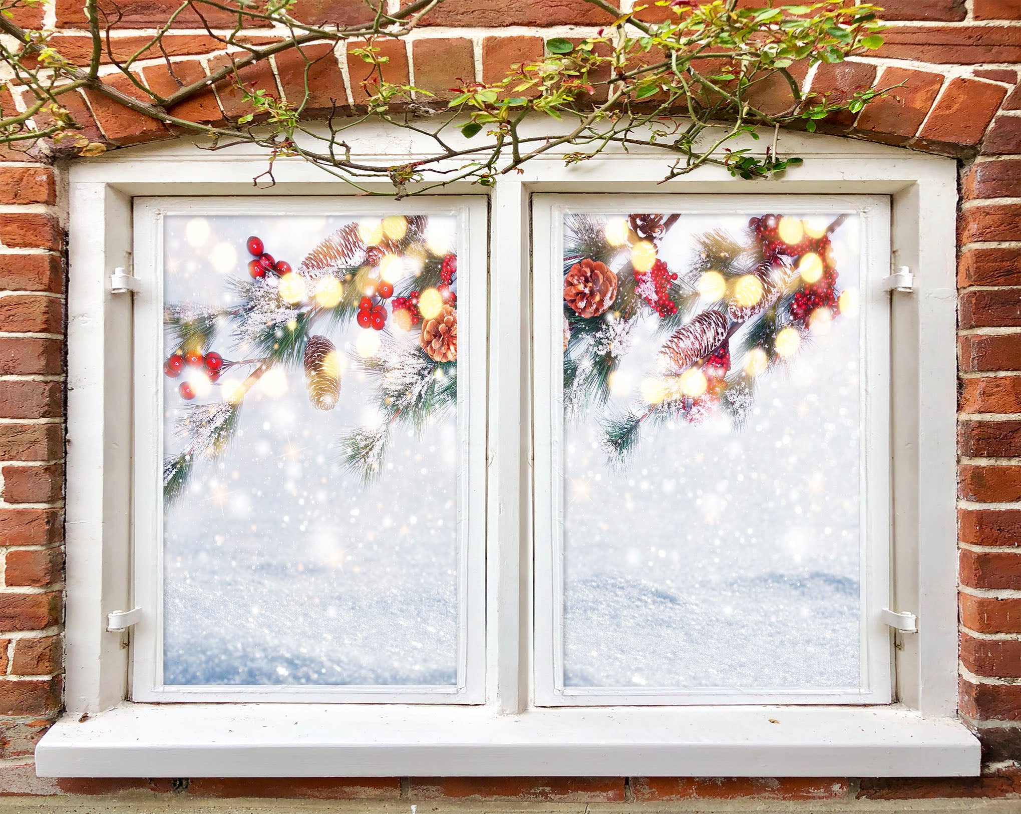 3D Snow Branches 43053 Christmas Window Film Print Sticker Cling Stained Glass Xmas