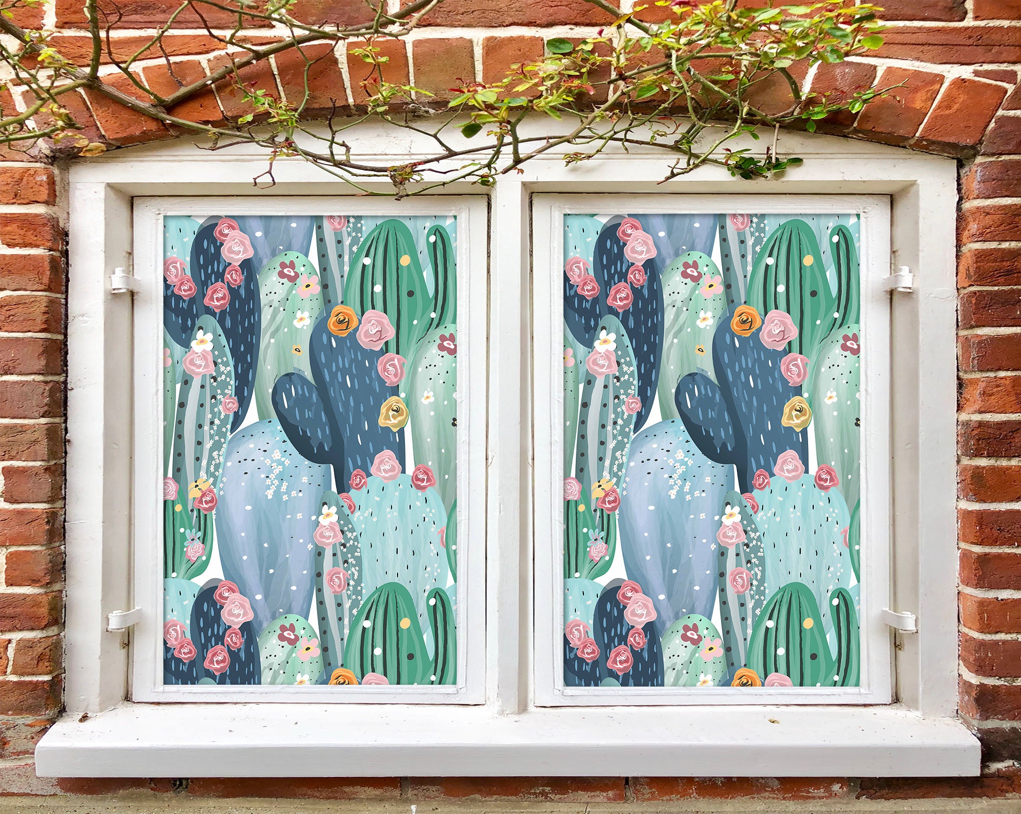 3D Plant Cactus Flower 400 Window Film Print Sticker Cling Stained Glass UV Block