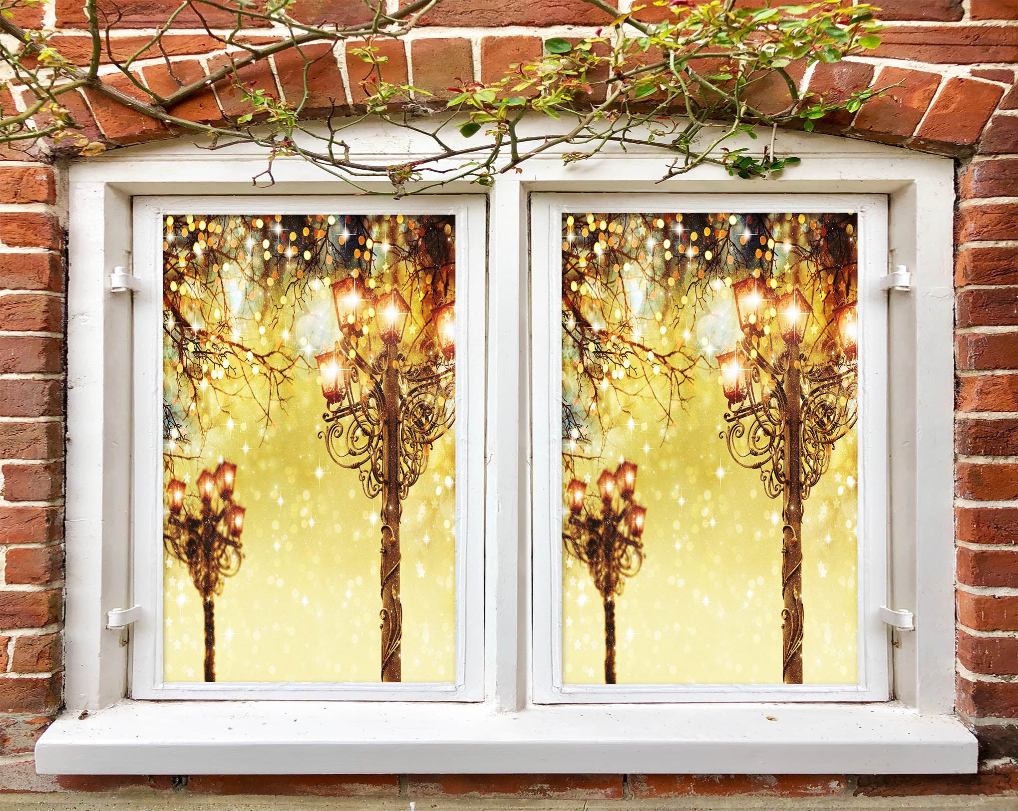 3D Street Lamp 43091 Christmas Window Film Print Sticker Cling Stained Glass Xmas