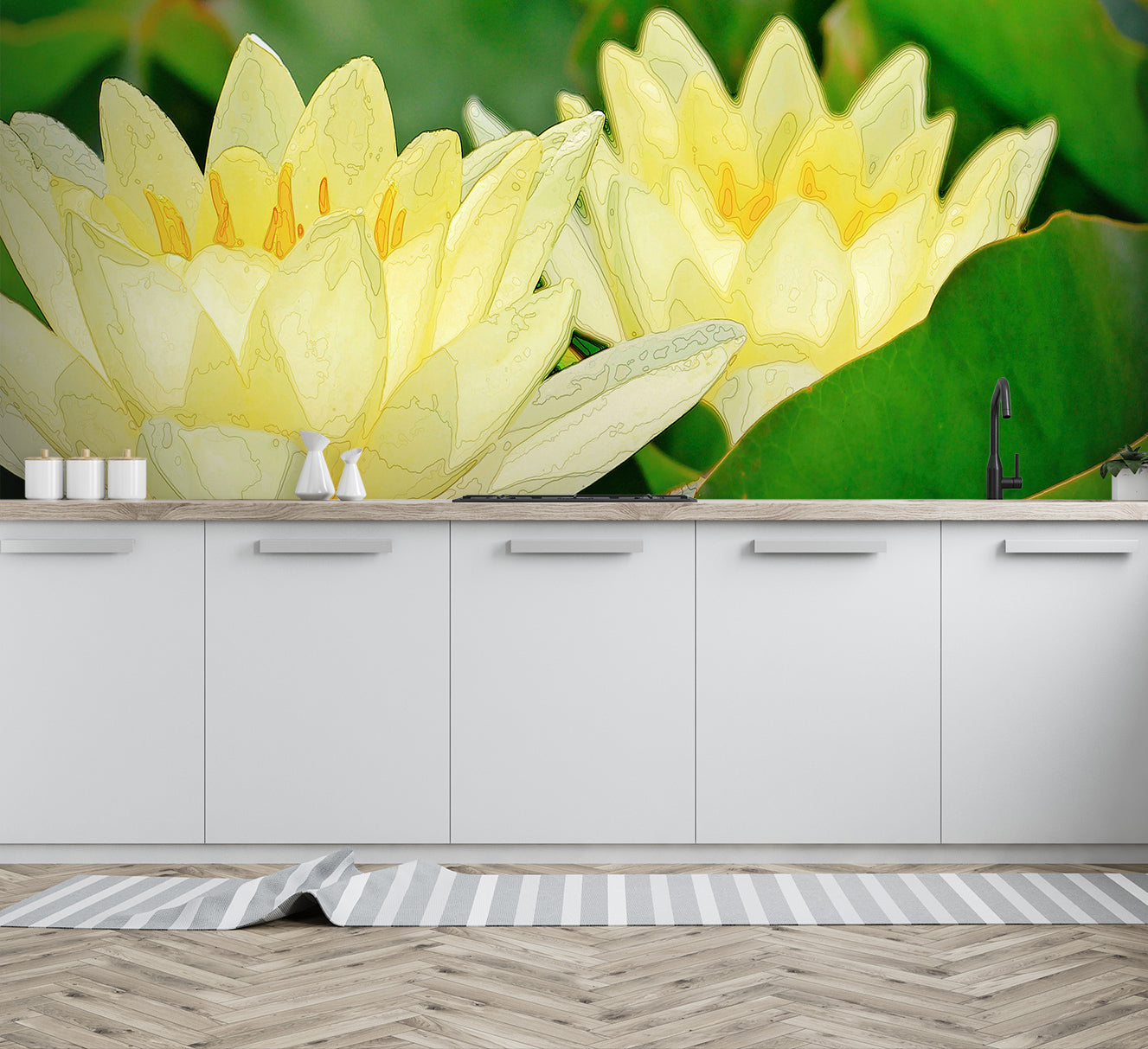 3D Yellow Flowers Leaves 91117 Alius Herb Wall Mural Wall Murals