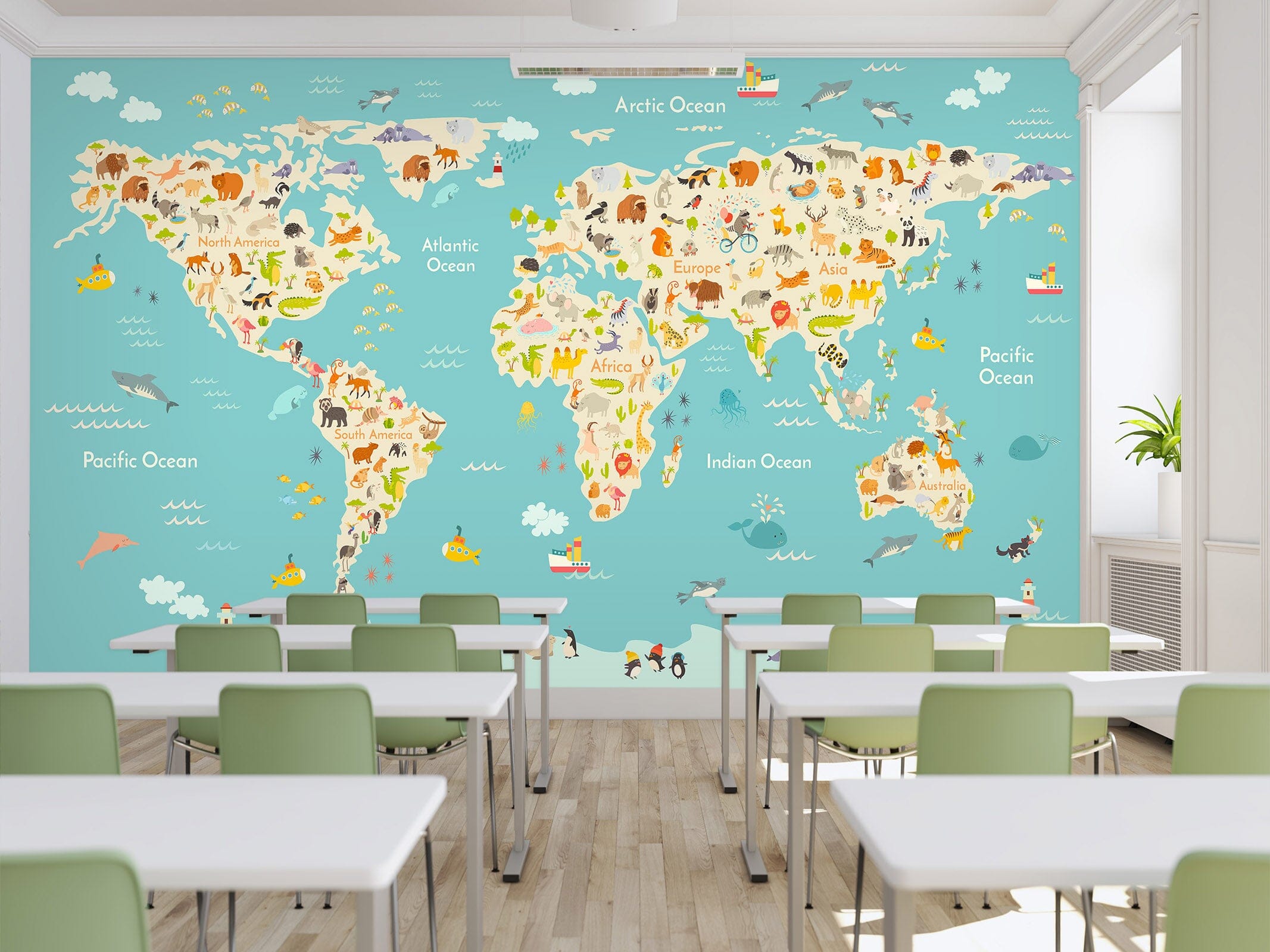 3D Animal Growth 2067 World Map Wall Murals Wallpaper AJ Wallpaper 2