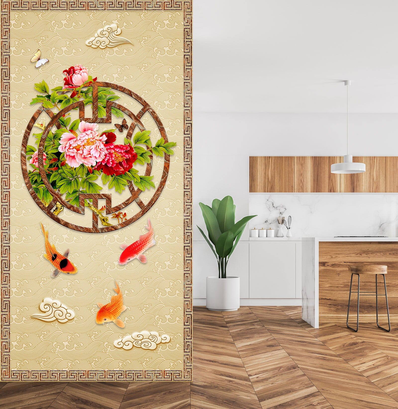3D Lotus Pond Goldfish 3032 Wall Murals Wallpaper AJ Wallpaper 2