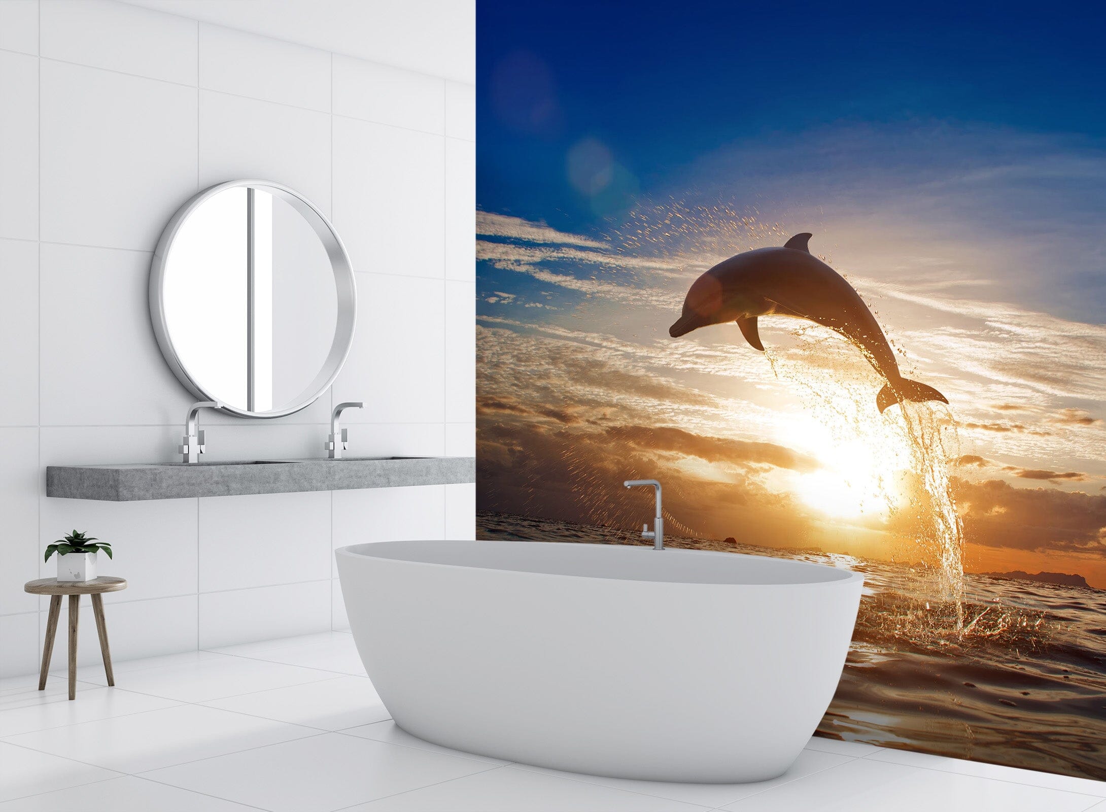 3D Dolphin Sunset 094 Wall Murals Wallpaper AJ Wallpaper 2