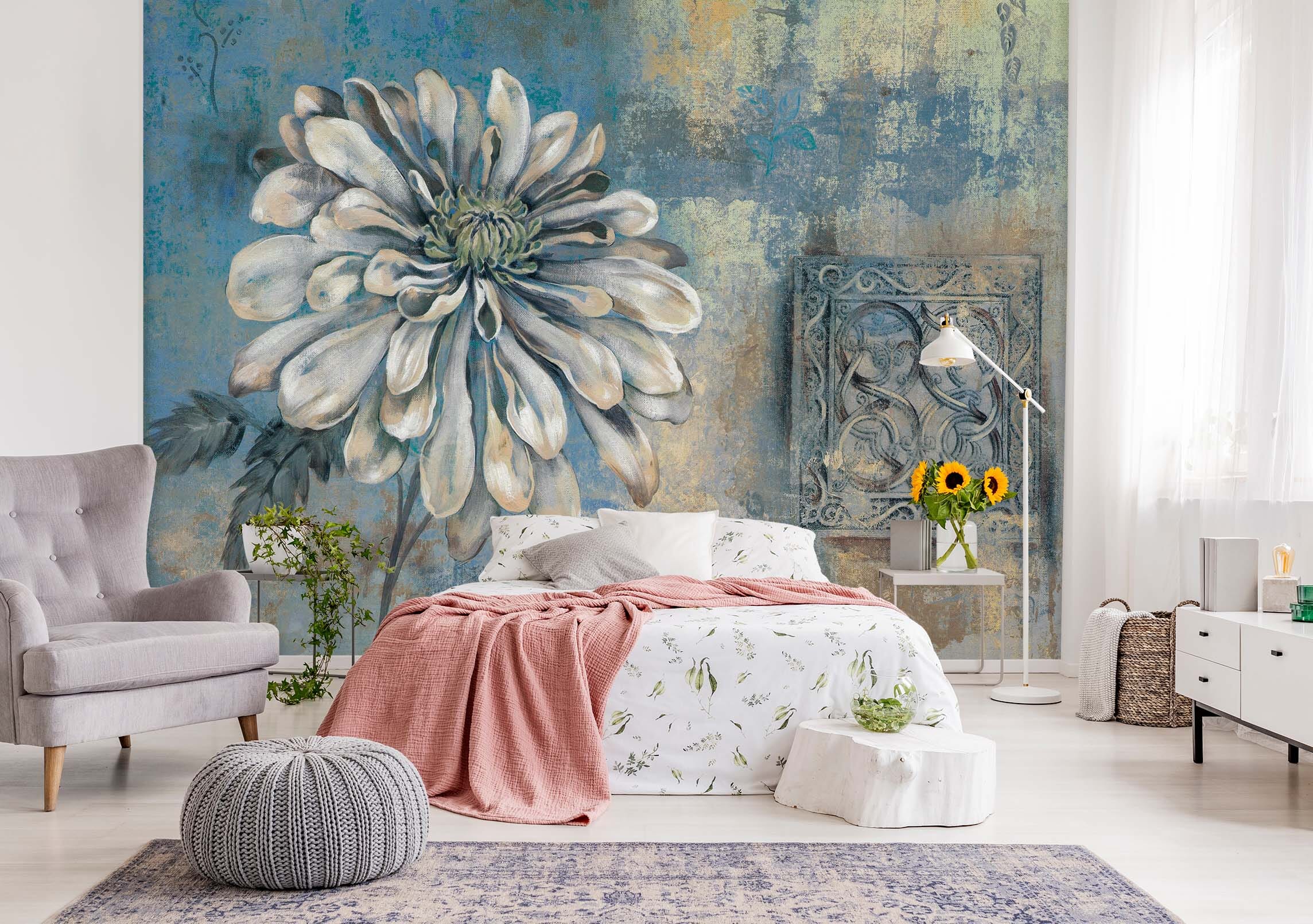 3D White Flower Retro 060 Wall Murals Wallpaper AJ Wallpaper 2