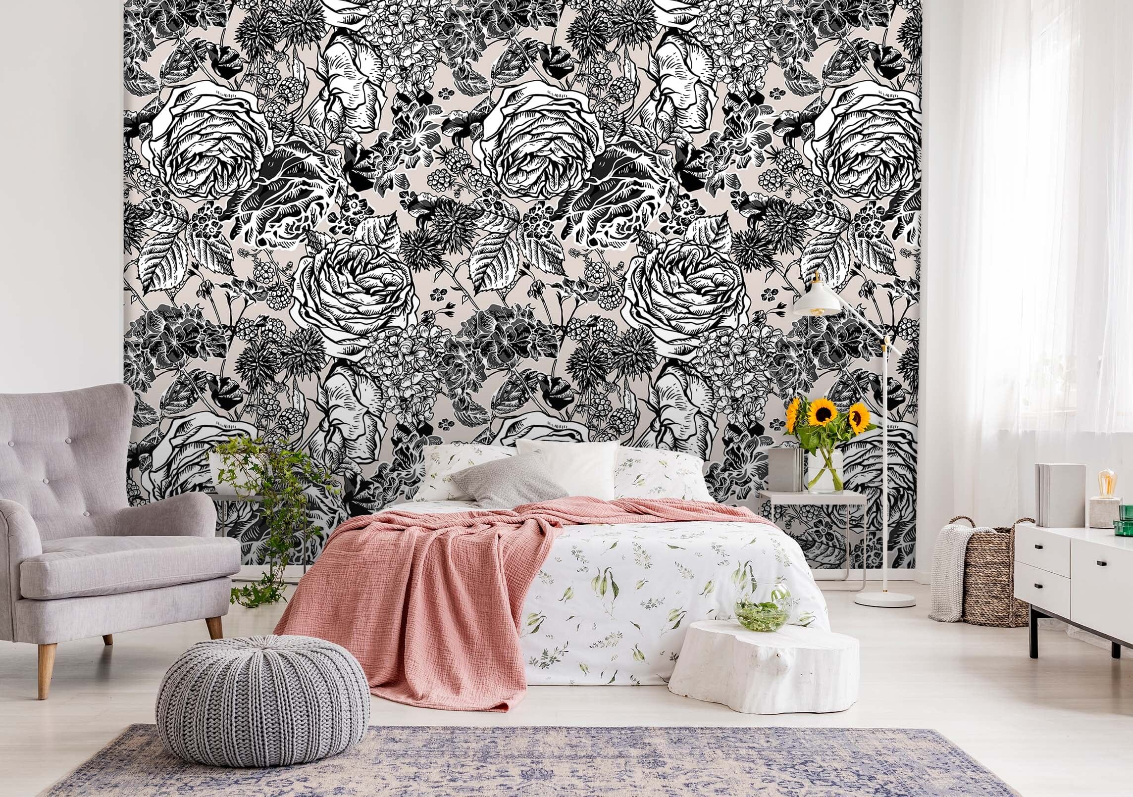 3D Doodle Peony Flower 55 Wall Murals Wallpaper AJ Wallpaper 2