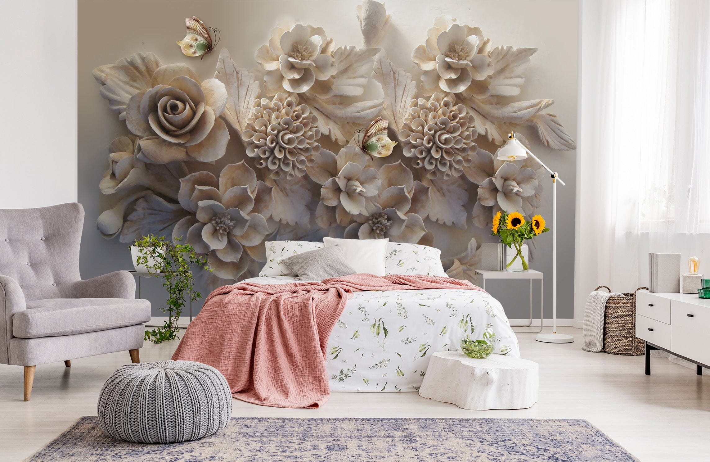3D Rose Flower Butterfly 113 Wall Murals Wallpaper AJ Wallpaper 2
