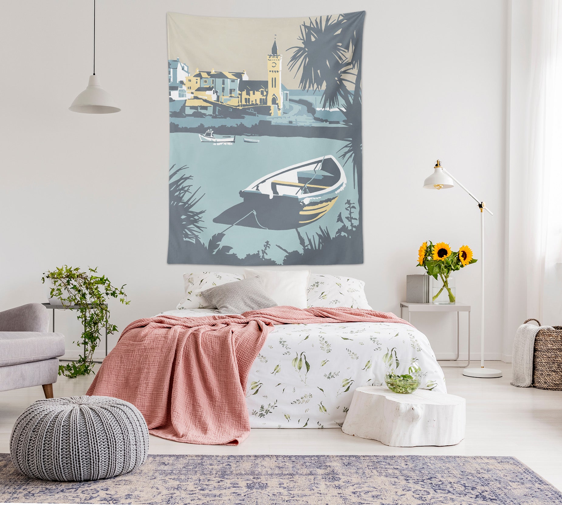 3D Blue Lake Boat 5365 Steve Read Tapestry Hanging Cloth Hang