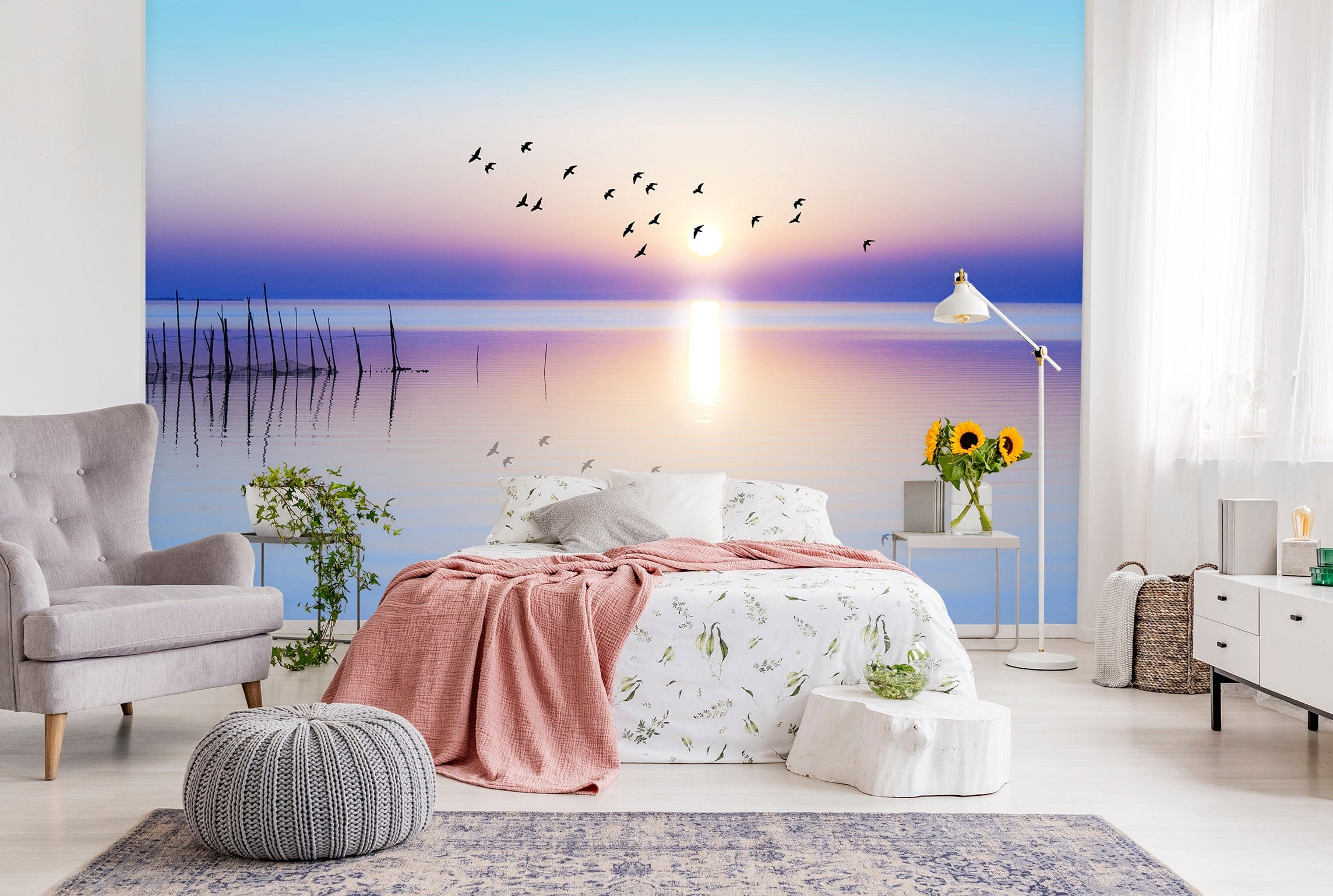 3D Sunset Bird Lake 1133 Wall Murals Wallpaper AJ Wallpaper 2